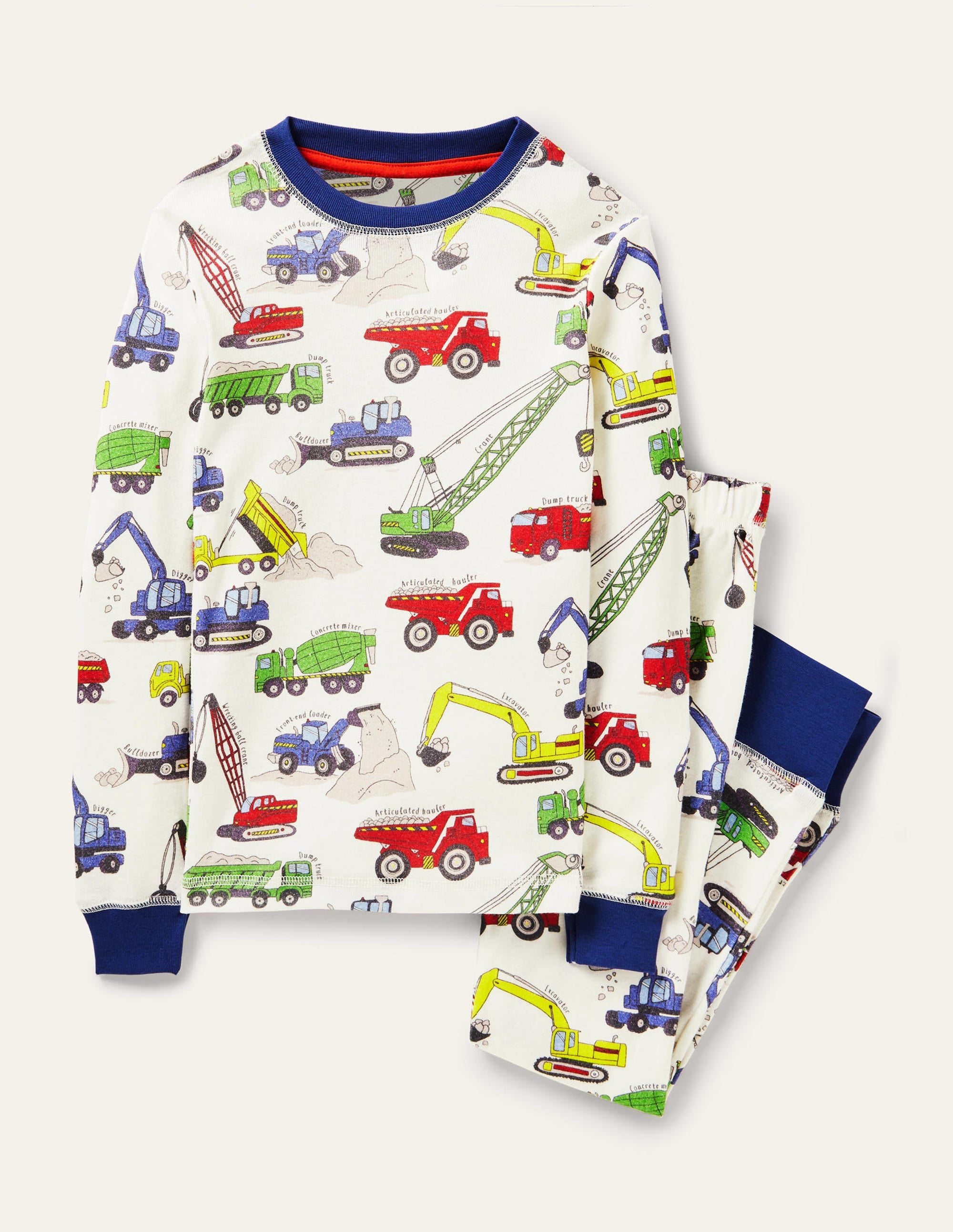 Snug Long John Pajamas-Ivory Dig It Construction - Image 1