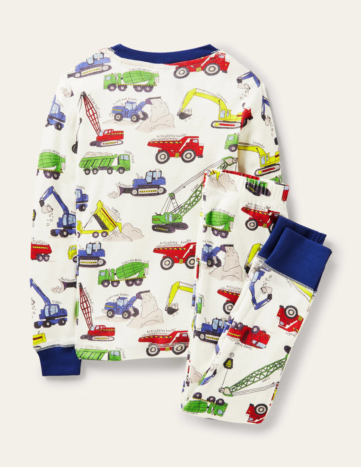 Snug Long John Pajamas-Ivory Dig It Construction - Image 2