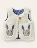 Cosy Appliqué Pocket Vest-Ivory