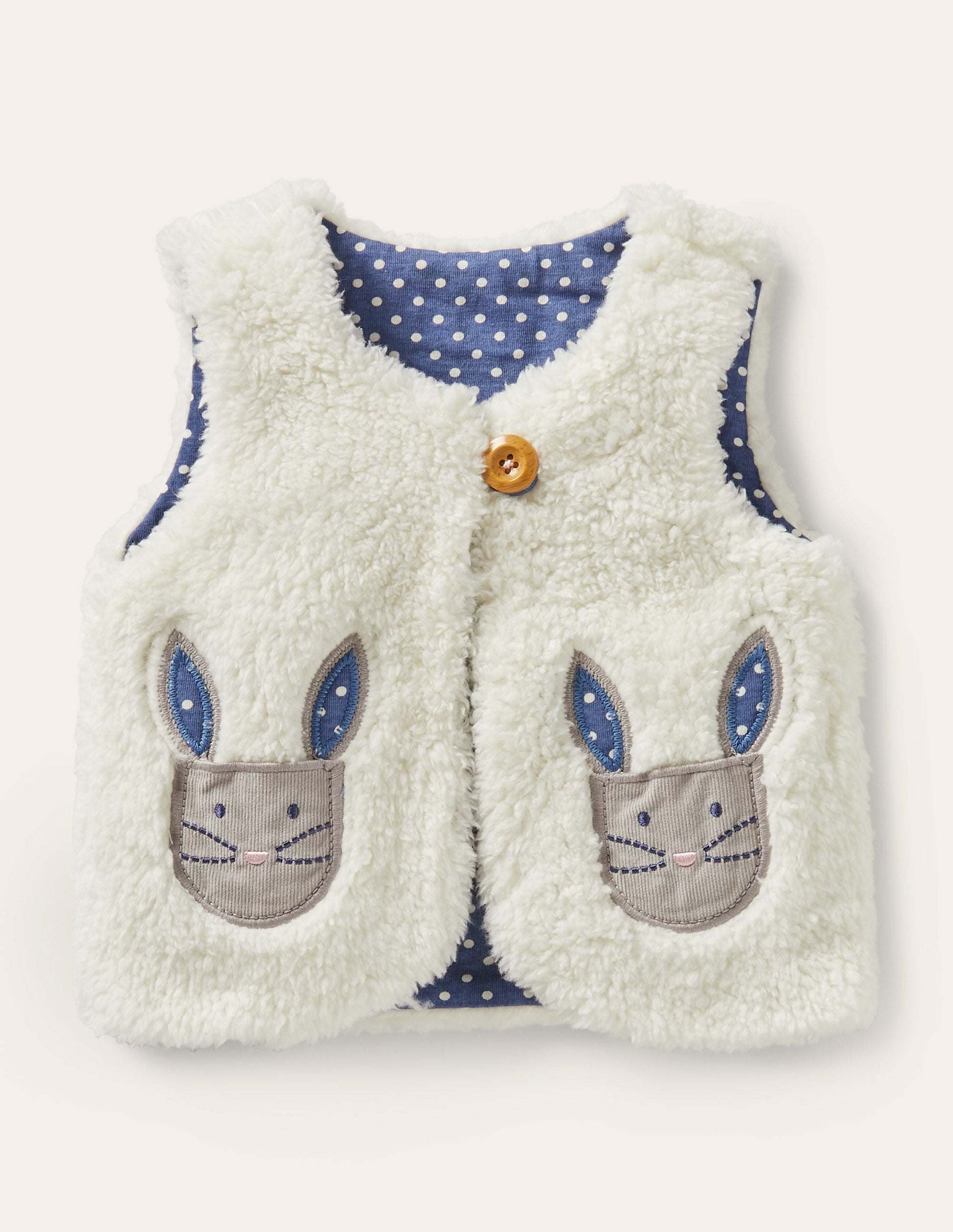 Cosy Appliqué Pocket Vest-Ivory-1