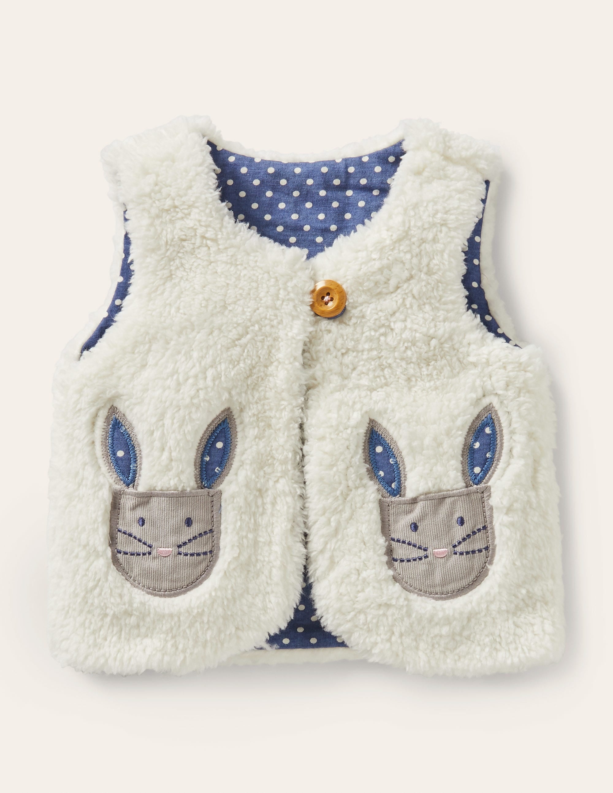 Cosy Appliqué Pocket Vest-Ivory - Image 1