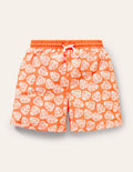 Swim Trunks-Highlighter Orange Palm Leaf