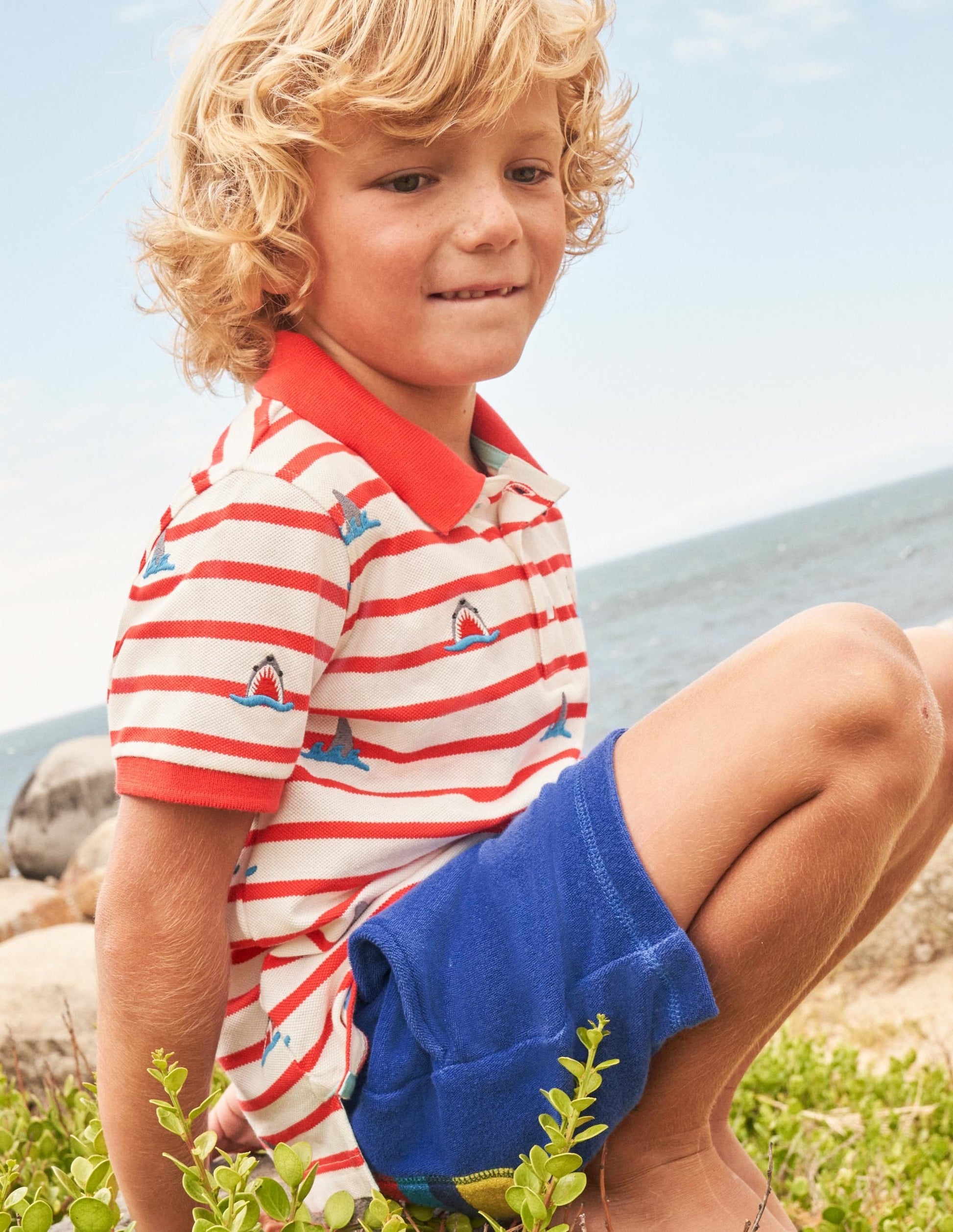 Red Shark Embroidered Polo Shirt-Strawberry Red/Ivory Sharks-4