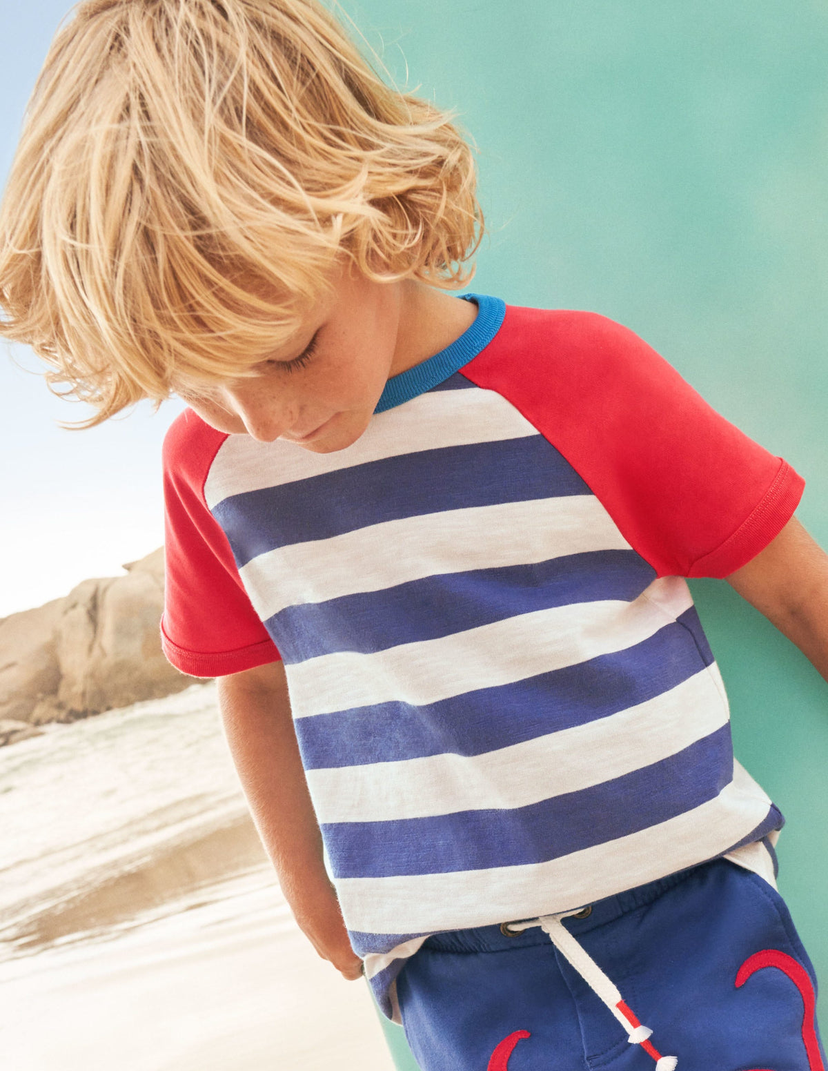 Colourblock Raglan T-shirt-Starboard Blue/Ecru - Image 5