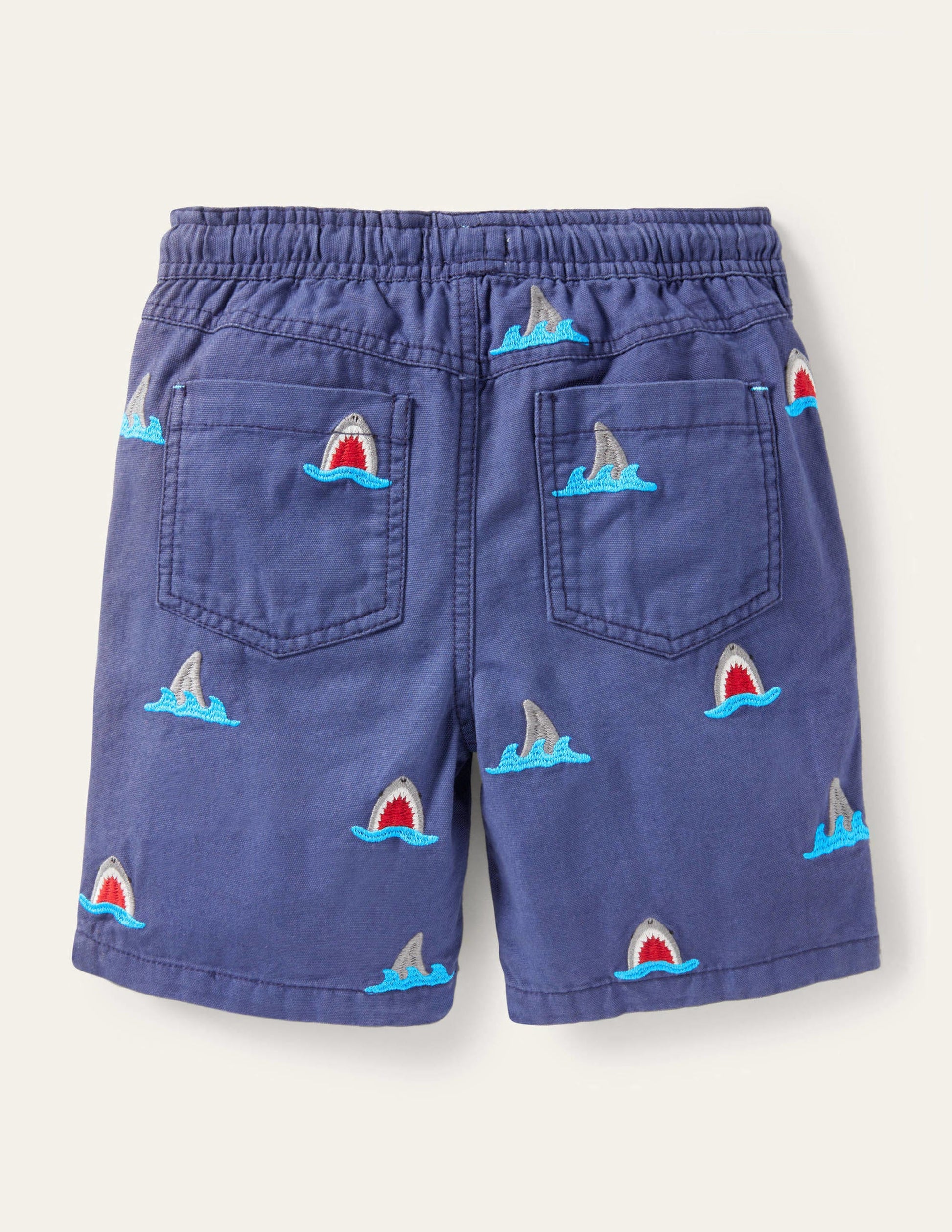 Navy Shark Pull-on Drawstring Shorts-Navy Shark Embroidery-2