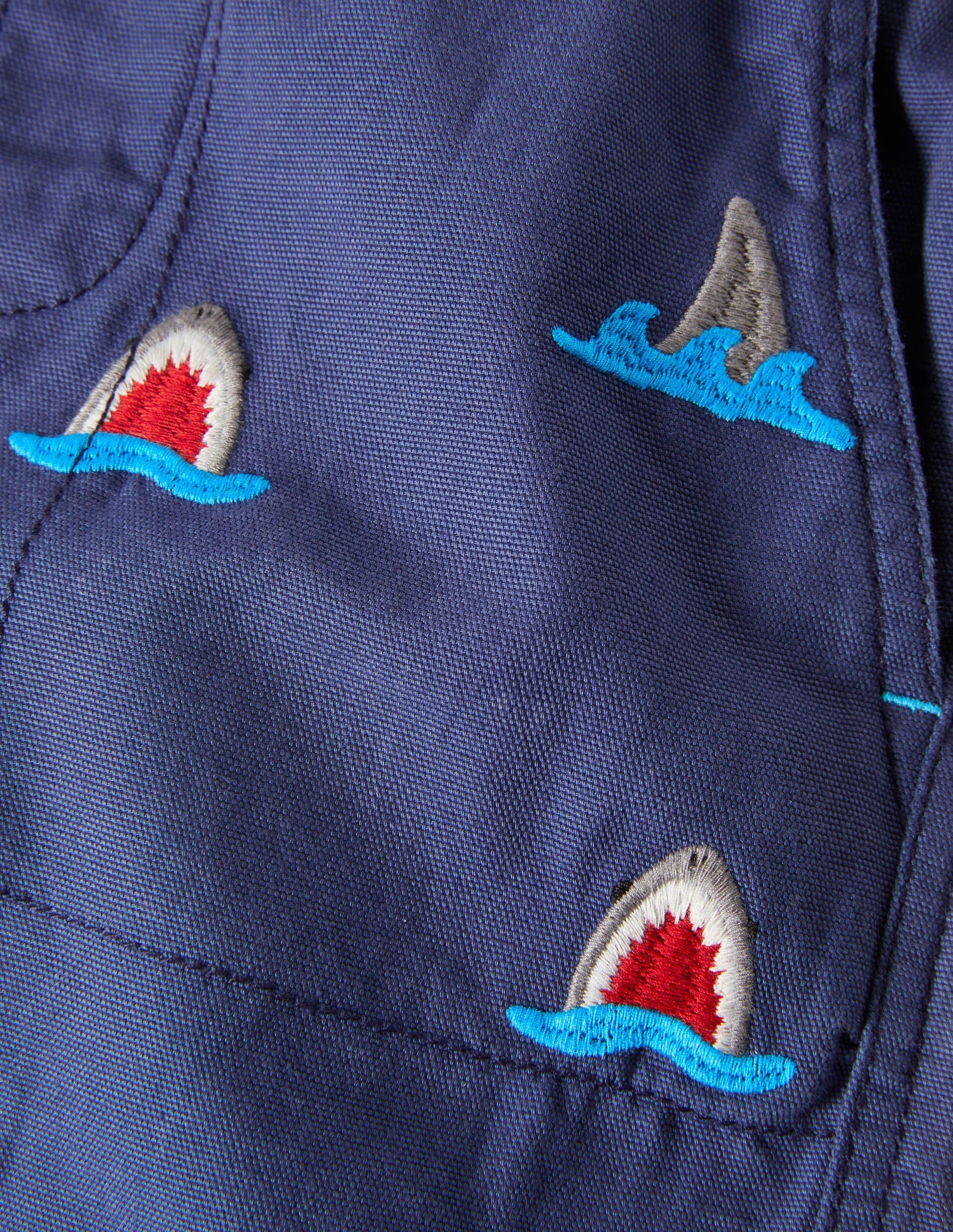 Navy Shark Pull-on Drawstring Shorts-Navy Shark Embroidery-3