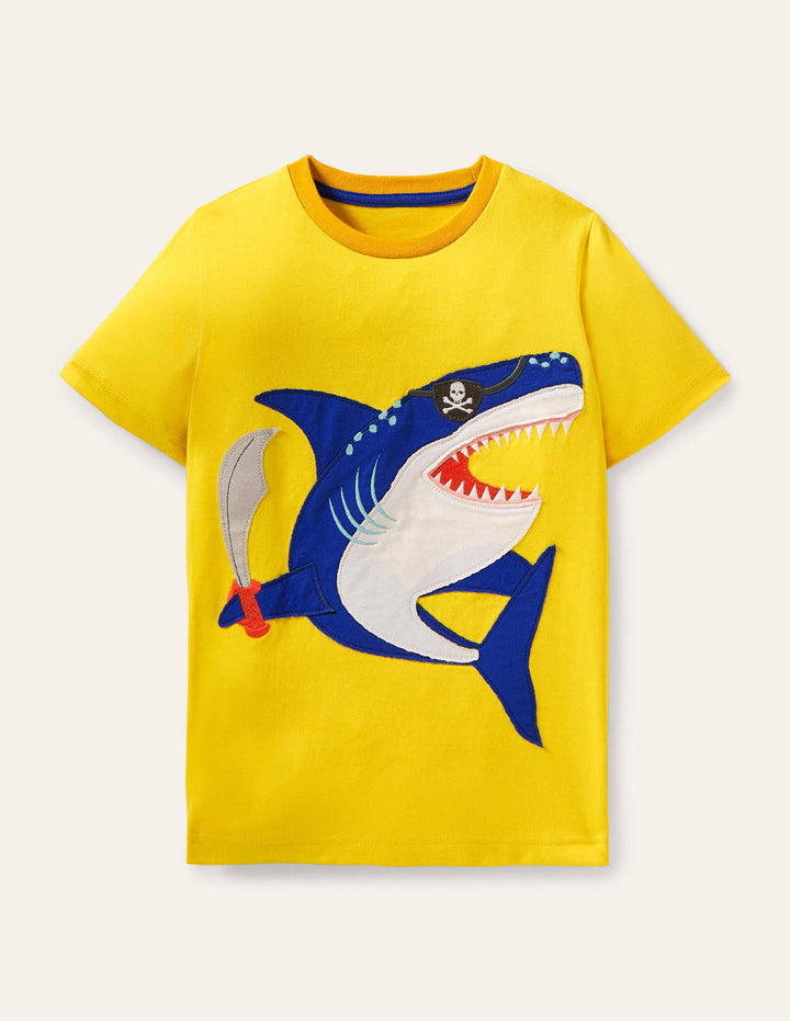 Yellow Shark Appliqué T-shirt-Daffodil Yellow Shark