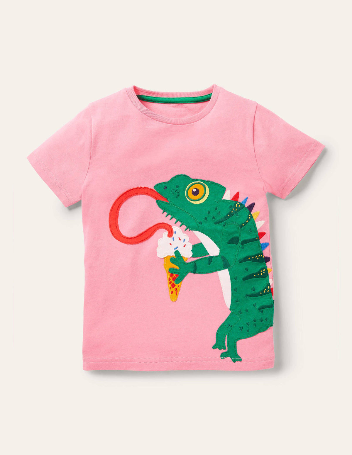 Front & Back Appliqué T-shirt-Pink Lemonade Chameleon - Image 1