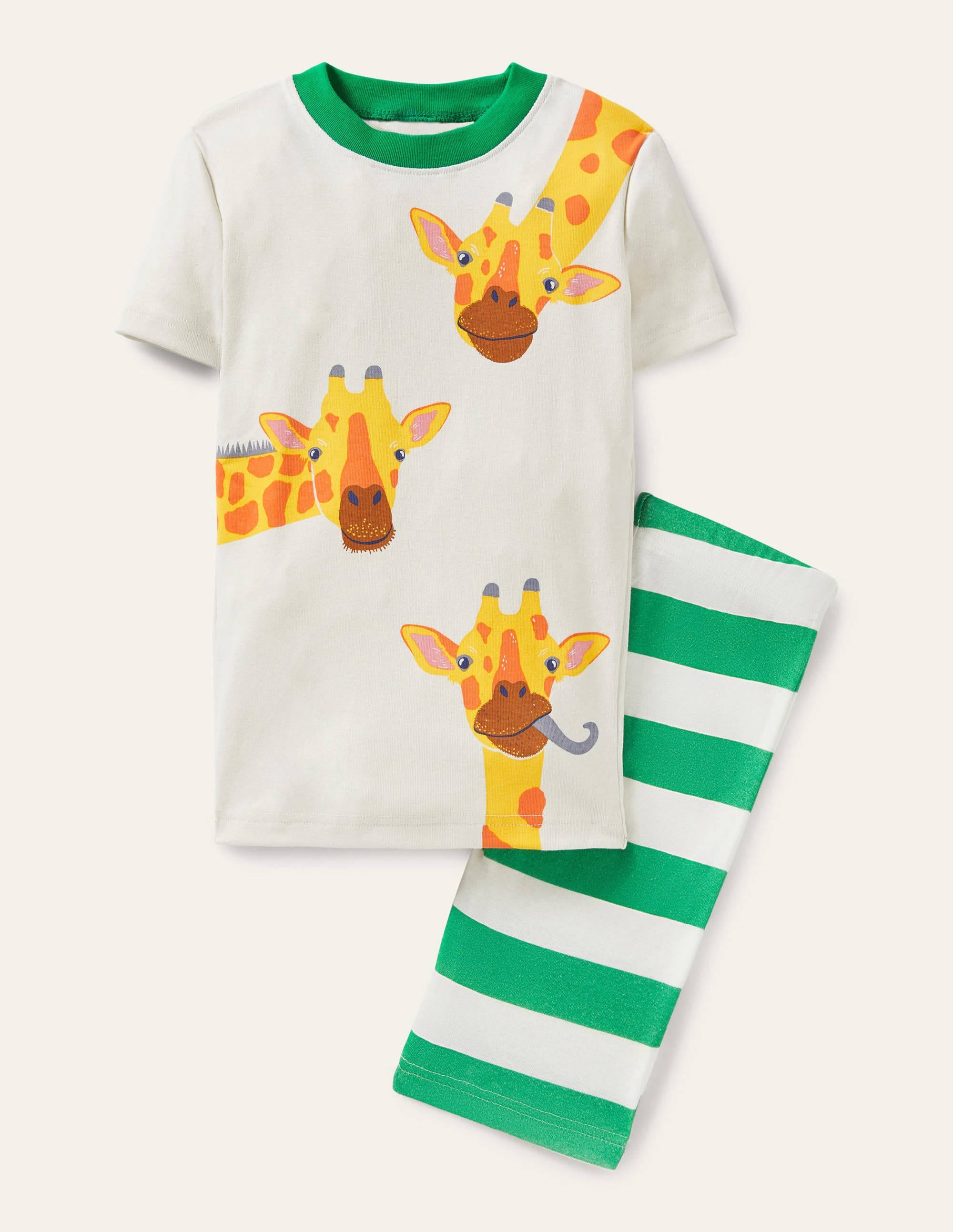 Snug Short John Pajamas-Green Pepper/Ivory Giraffes - Image 1