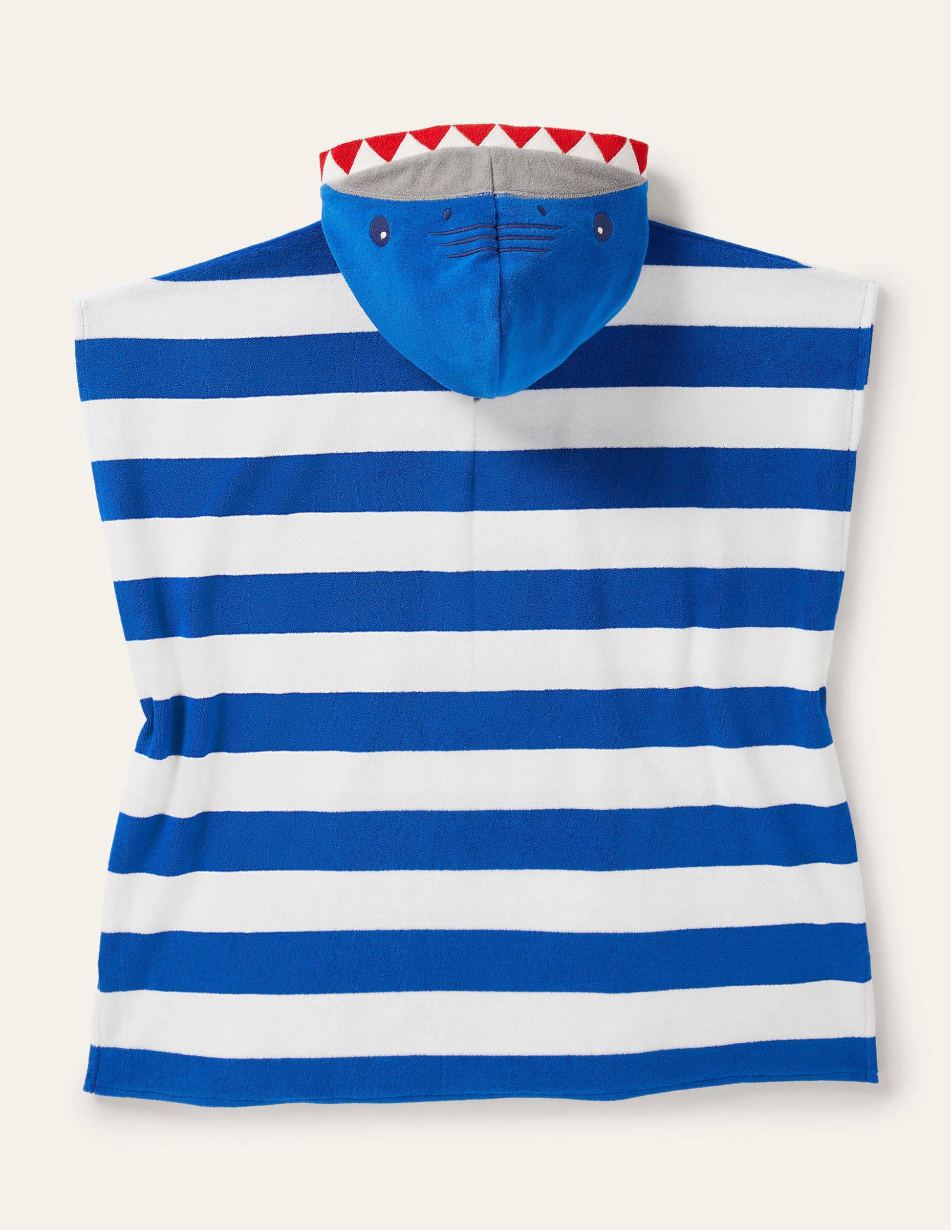 Blue Stripe Shark Towelling Poncho-Ivory/Bright Marina Blue Shark-2