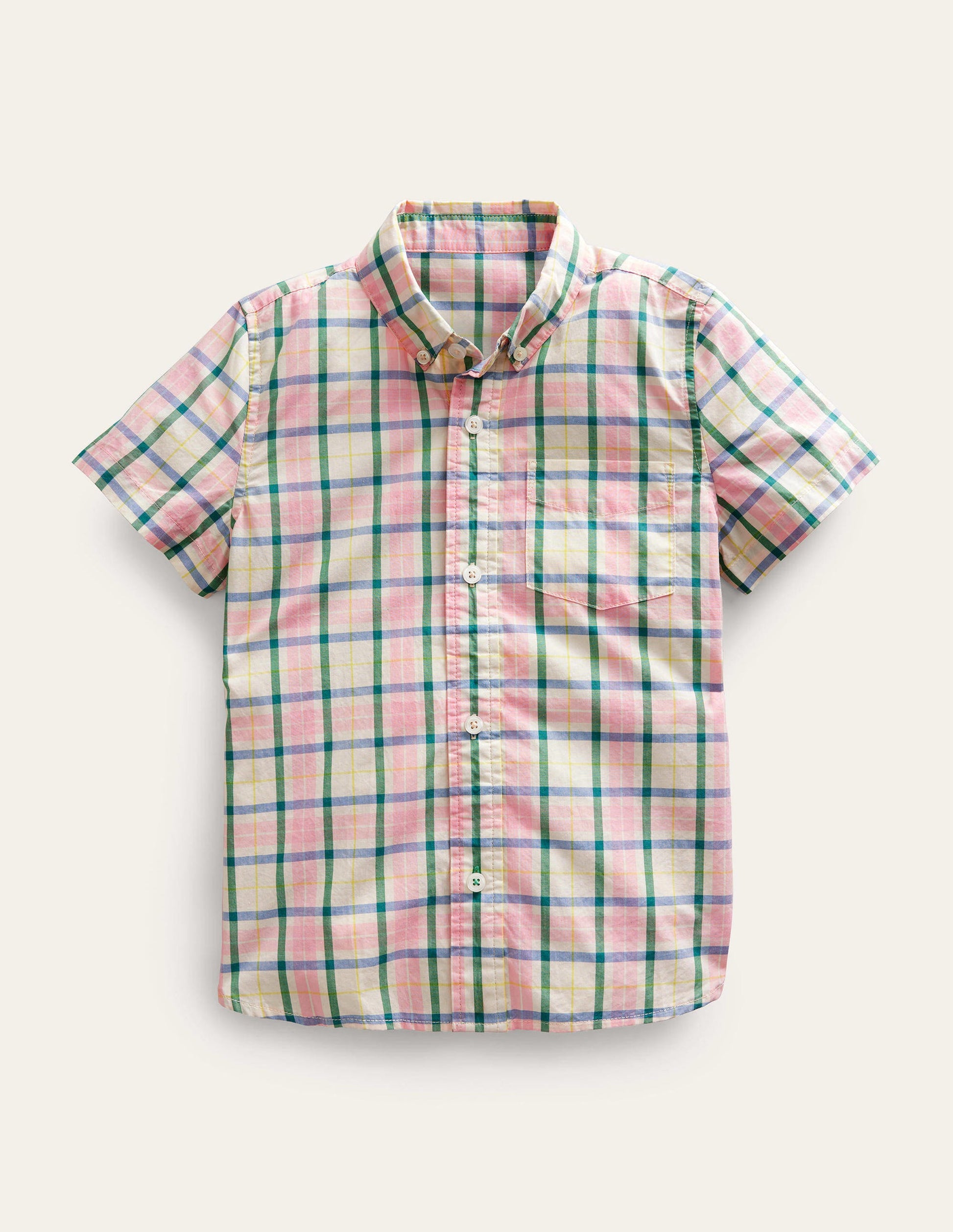 Short Sleeve Check Shirt-Pink/Green Check-1