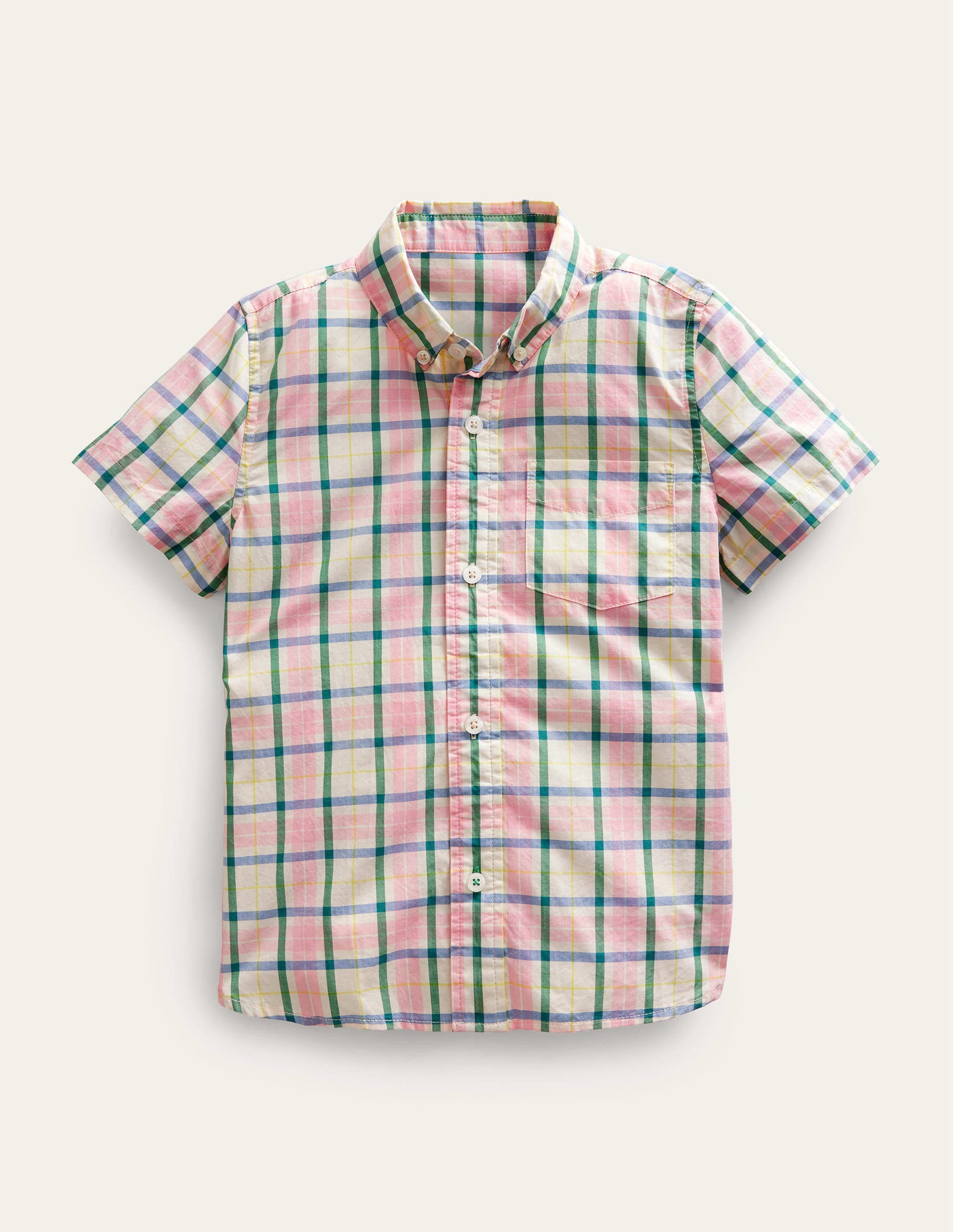 Short Sleeve Check Shirt-Pink/Green Check - Image 1
