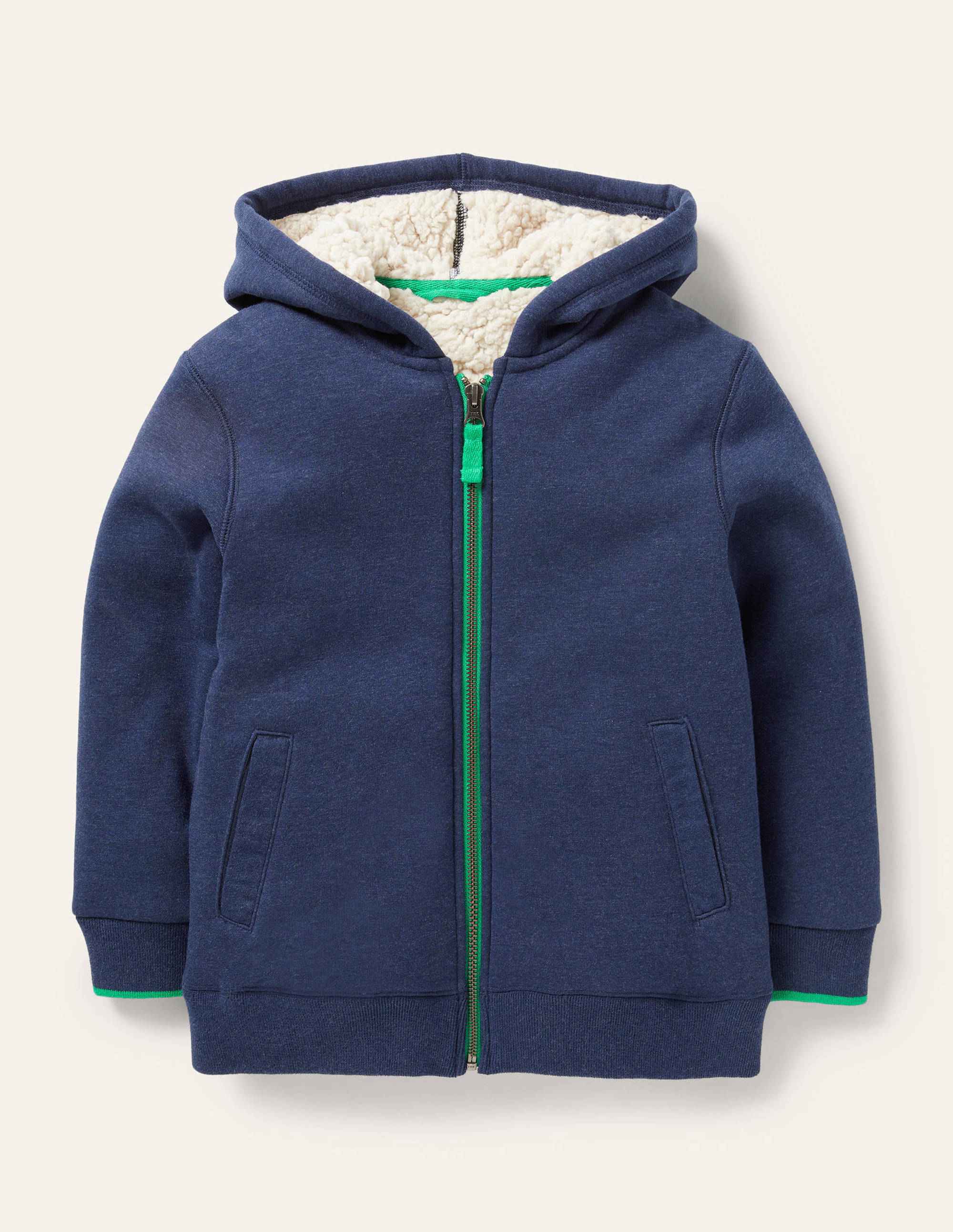 Borg-lined Zip-up Hoodie-Blue Marl - Image 1
