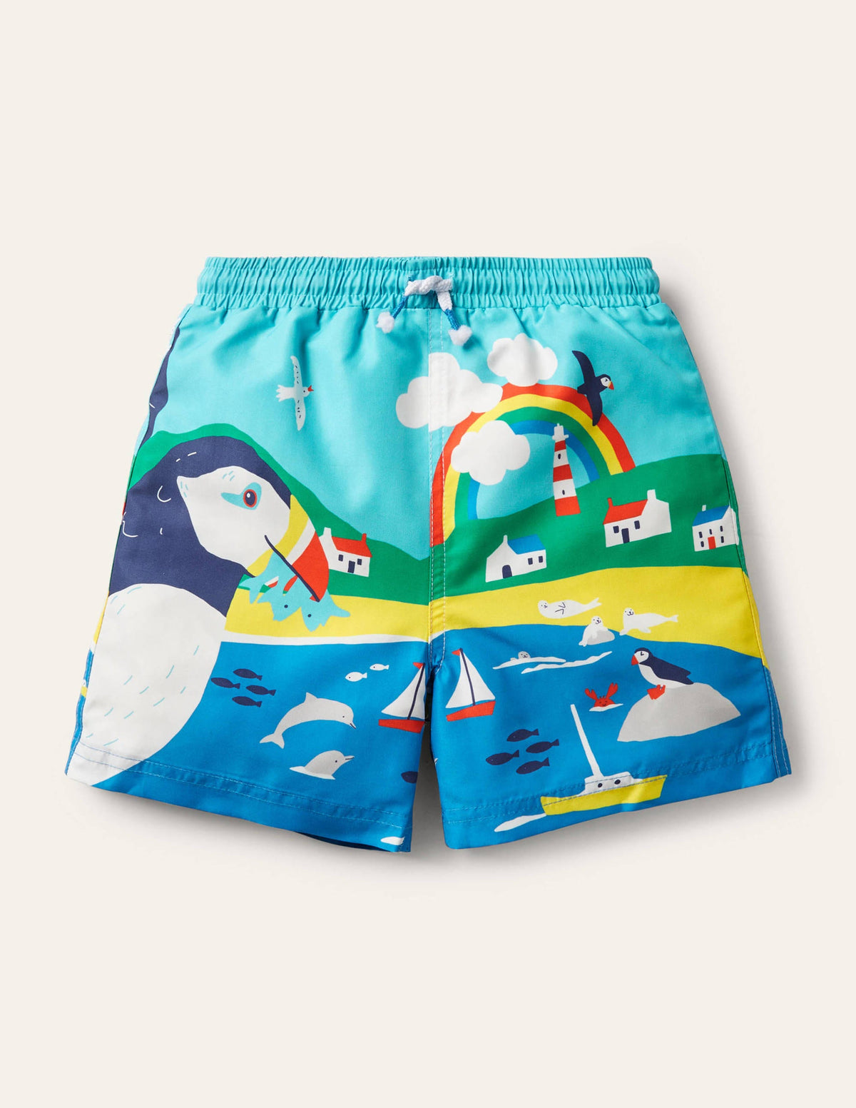 Swim Trunks-Aqua Blue Puffins-1