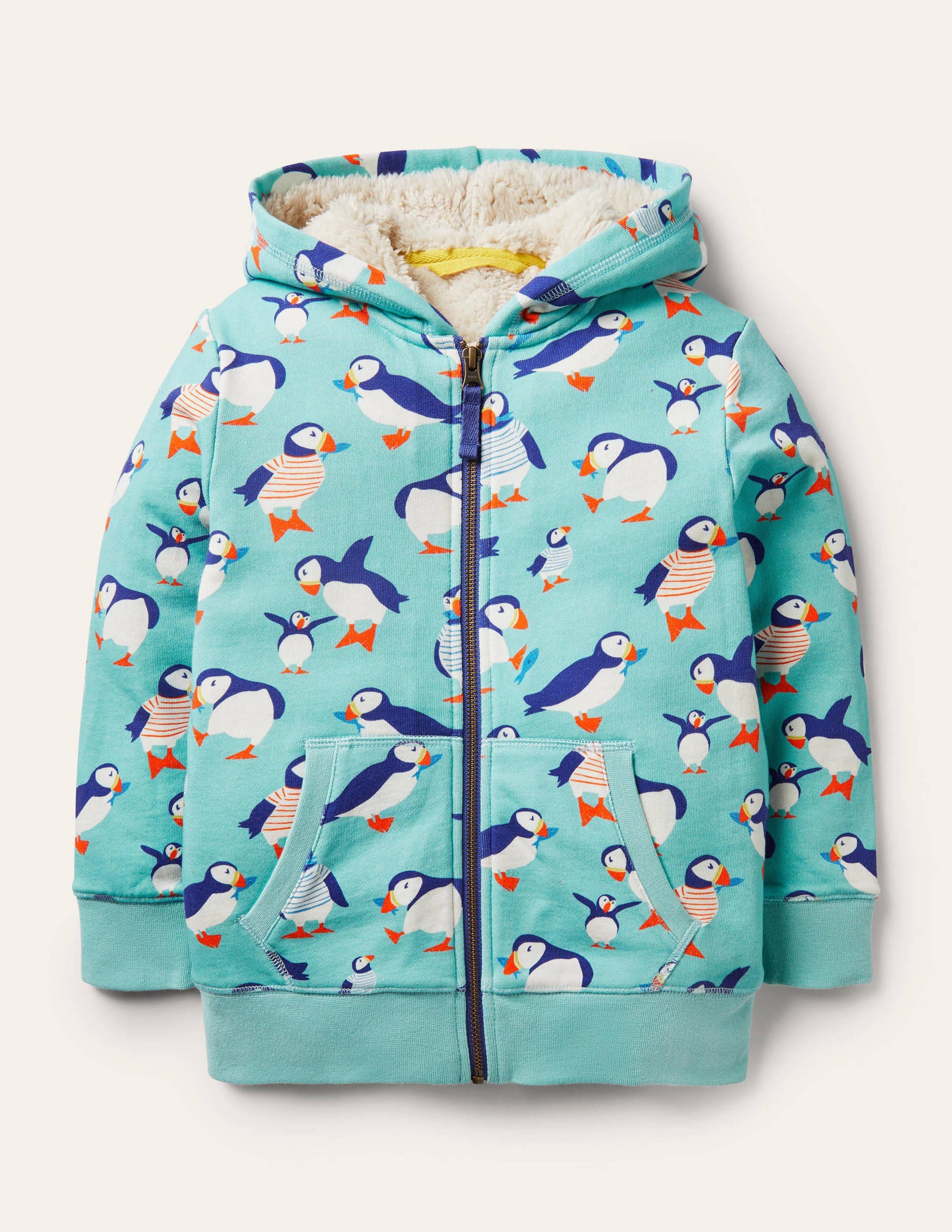 Shaggy-lined Interest Hoodie-Aqua Blue Puffins-1