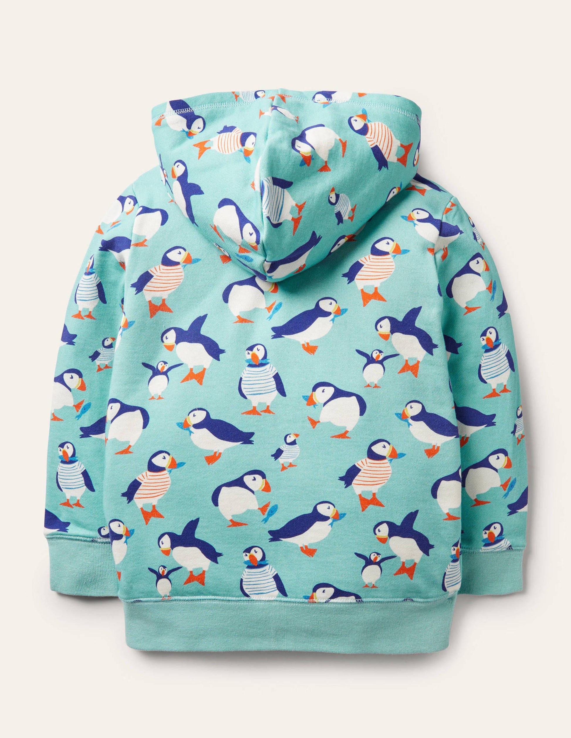 Shaggy-lined Interest Hoodie-Aqua Blue Puffins-2