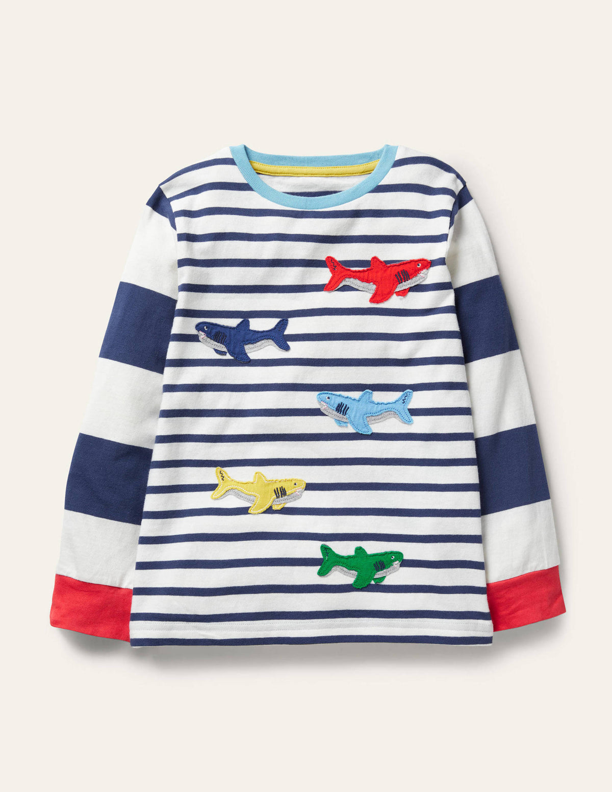 Appliqué Breton T-shirt-College Navy/Ivory Sharks-1
