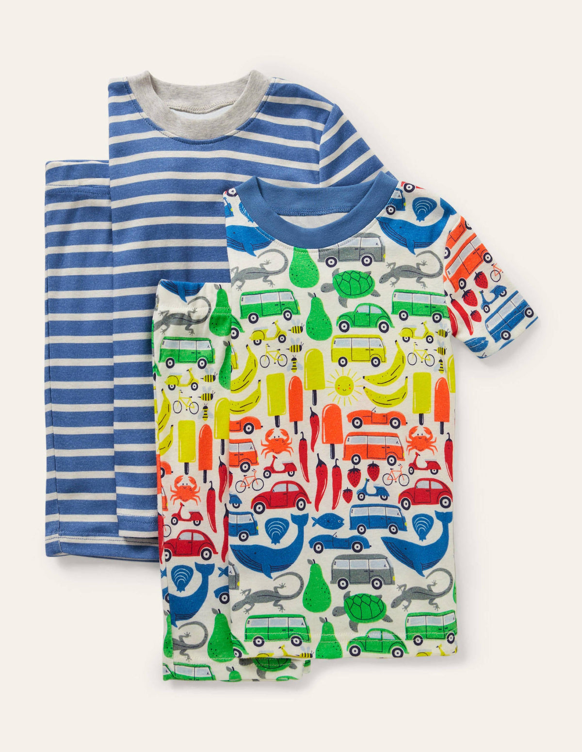 Cosy Twin Pack Short Pajamas-Ivory Rainbow Road Trip - Image 1