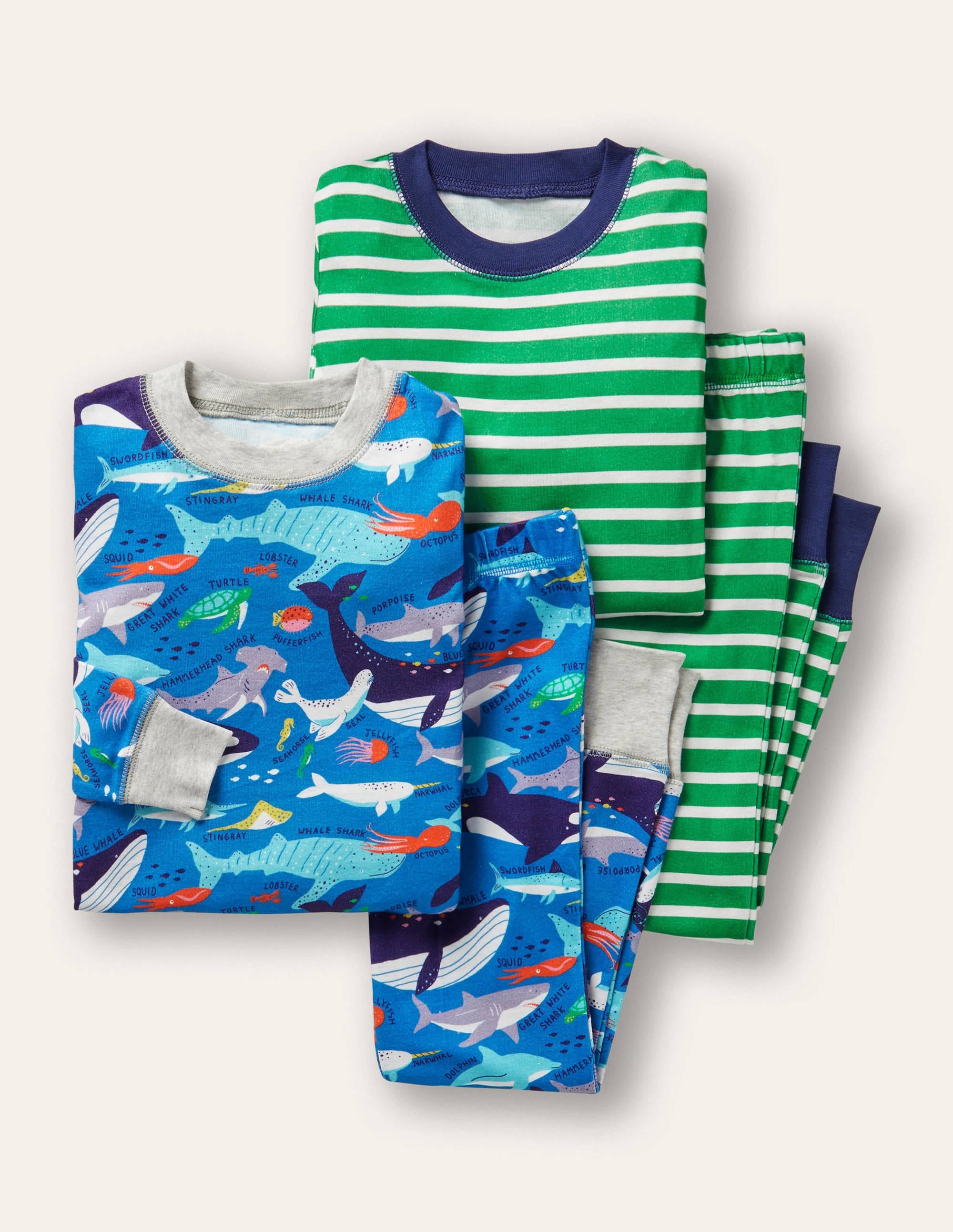 Cosy Twin Pack Long Pajamas-Bold Blue Underwater - Image 1
