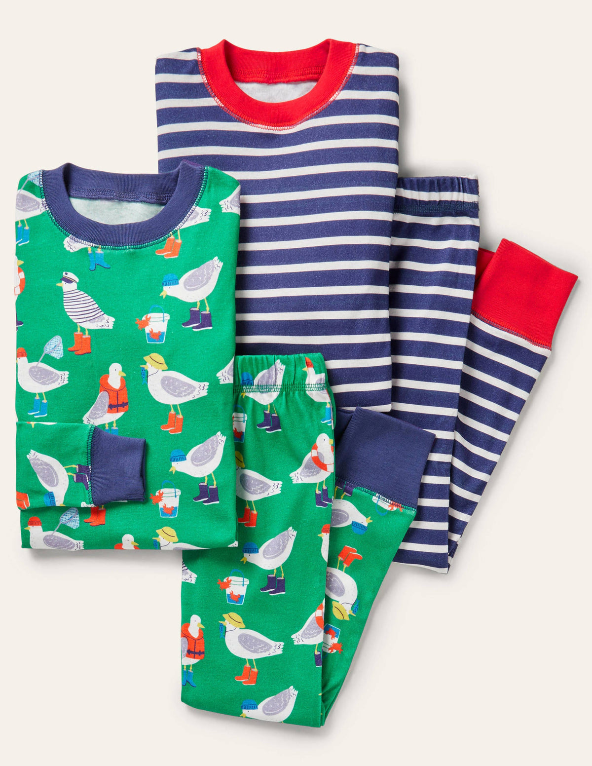 Cosy Twin Pack Long Pajamas-Green Pepper Seaside Seagulls-1