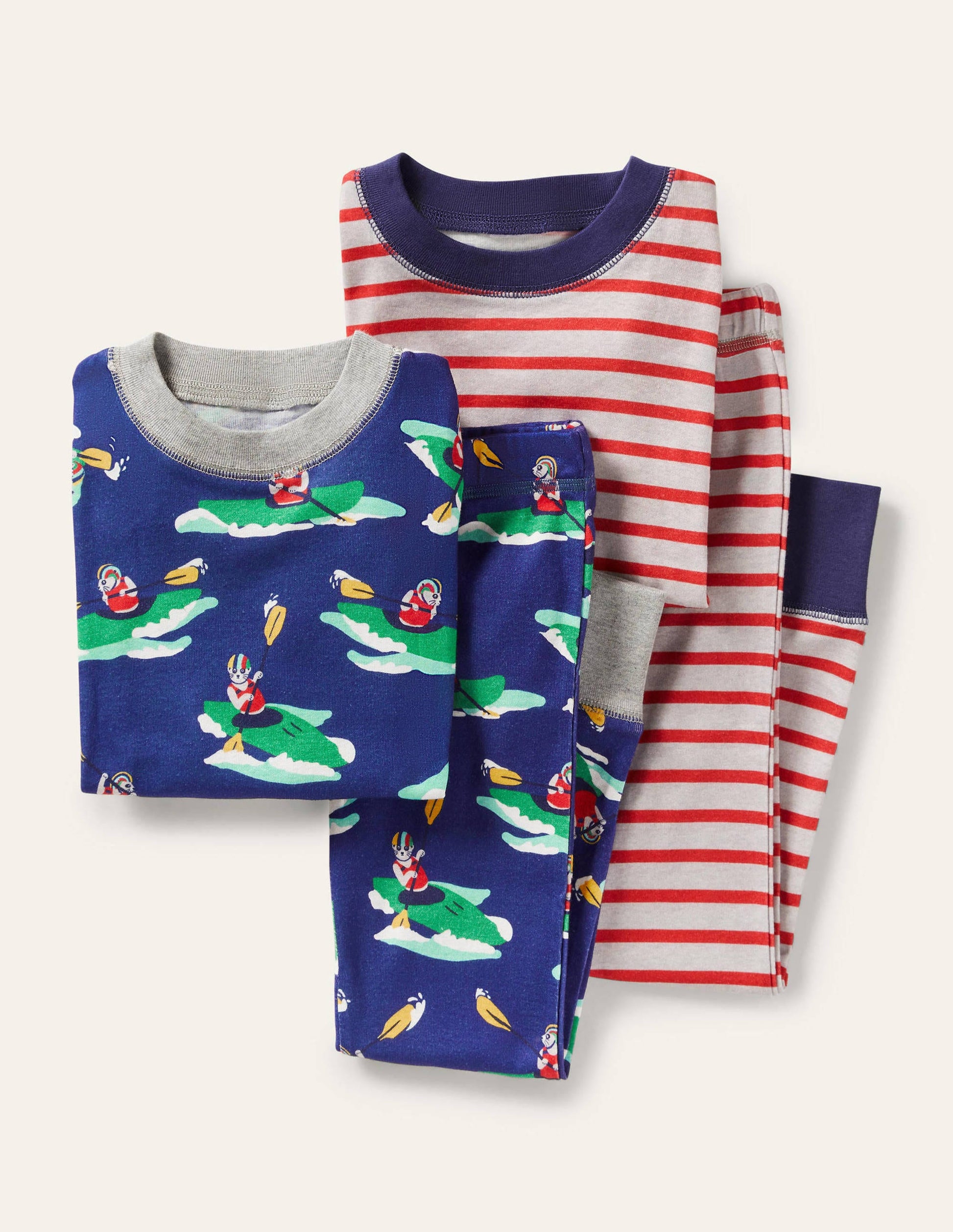 Cosy Twin Pack Long Pajamas-Blue Wave Kayaking Meerkats-1