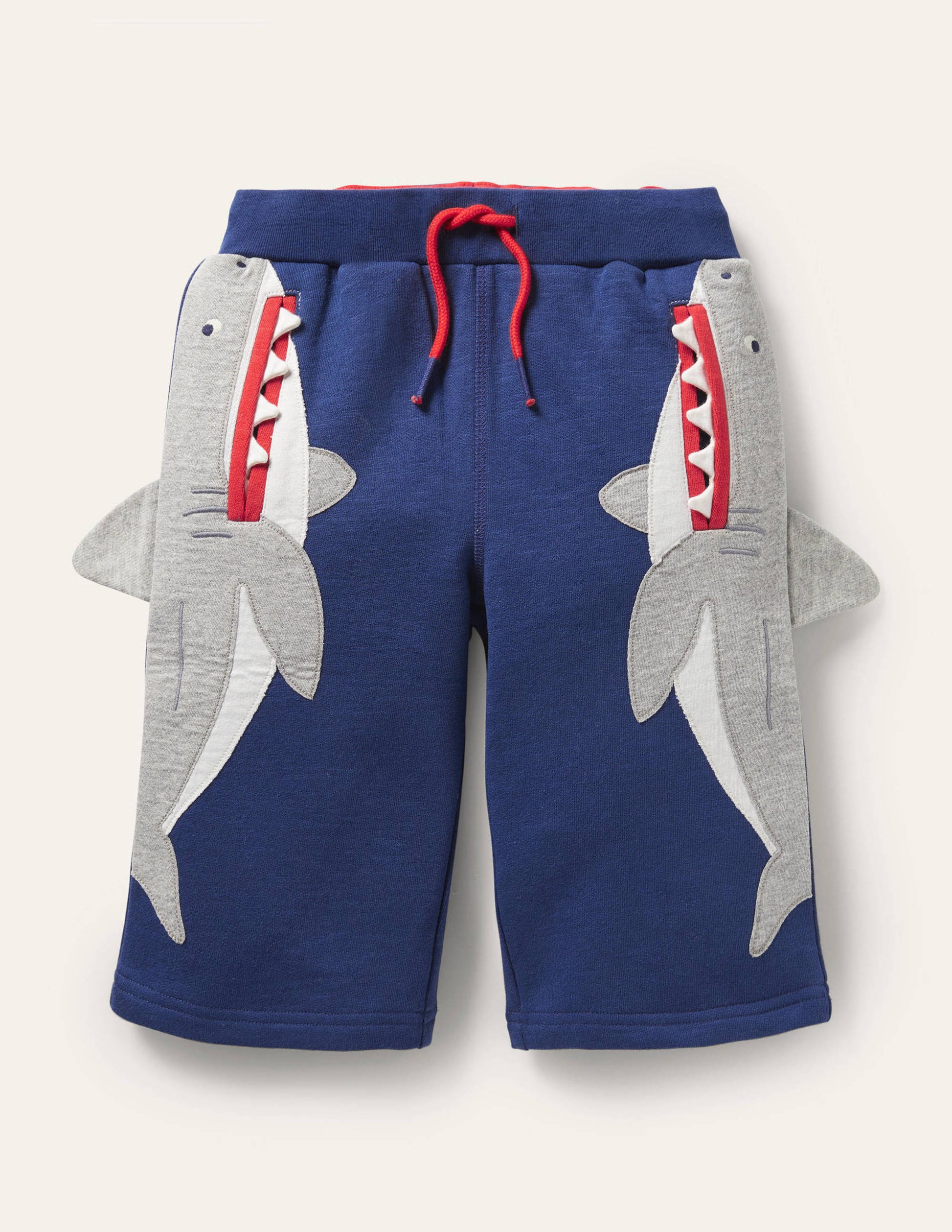 Navy Shark Appliqué Jersey Shorts-Starboard Blue Sharks-1
