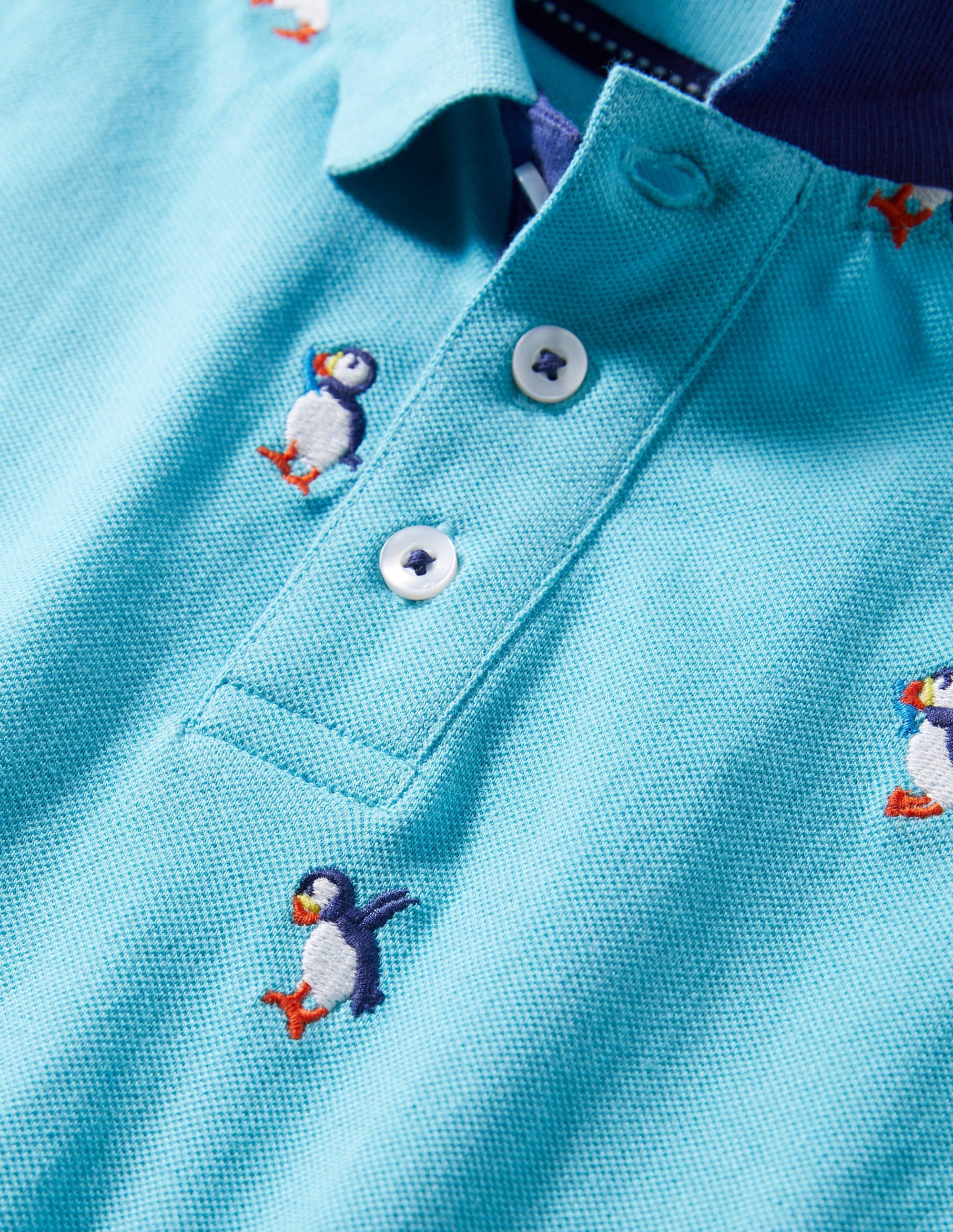 Piqué Polo Shirt-Aqua Blue Puffins - Image 3