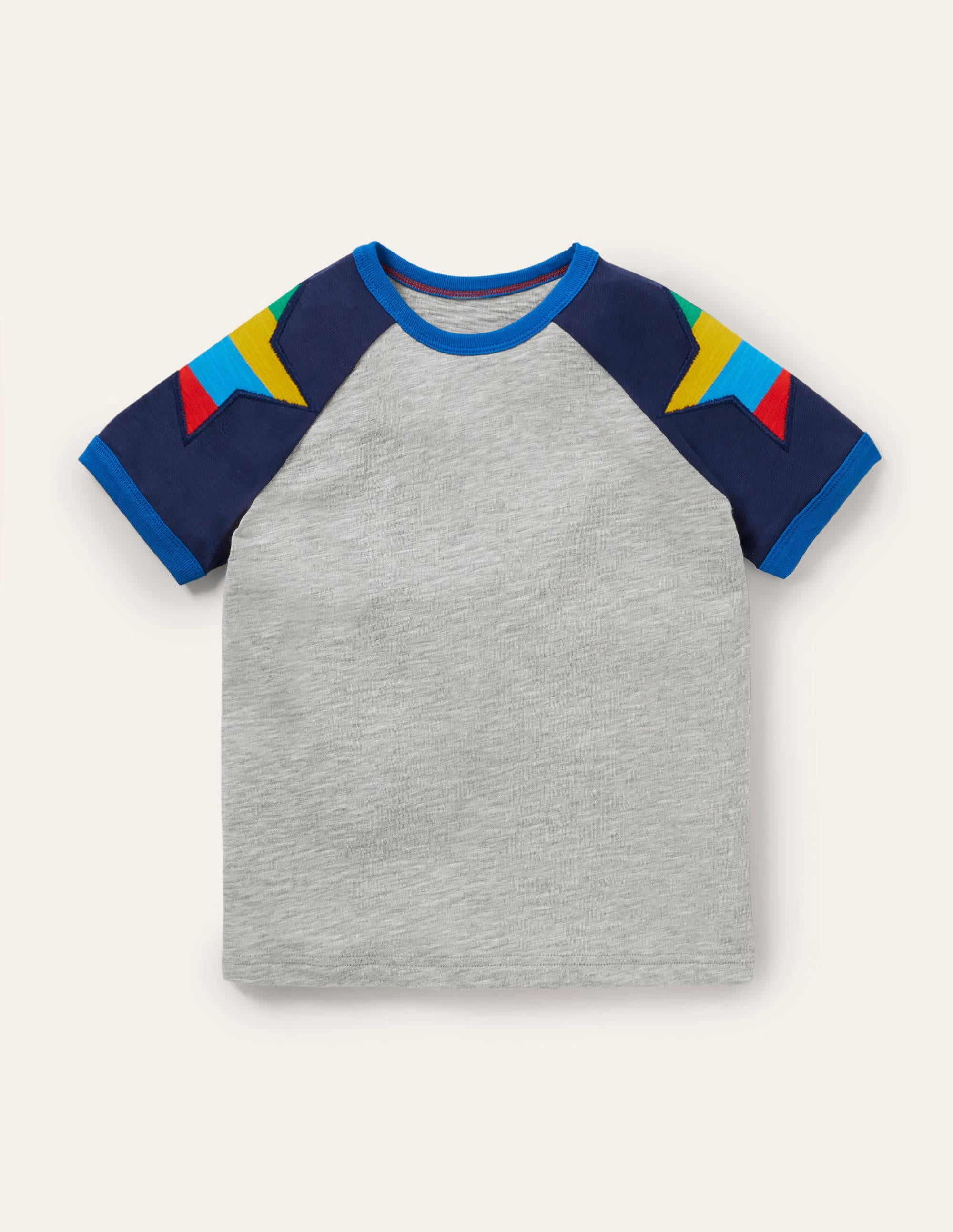 Colourblock Raglan T-shirt-Grey Marl Stars - Image 1