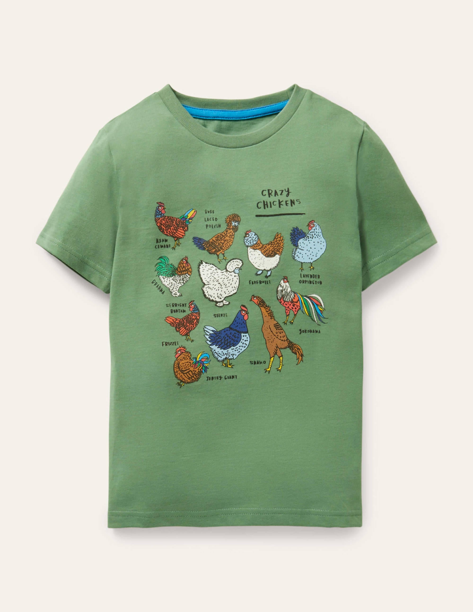 Graphic Grid T-shirt-Rosemary Green Chickens - Image 1