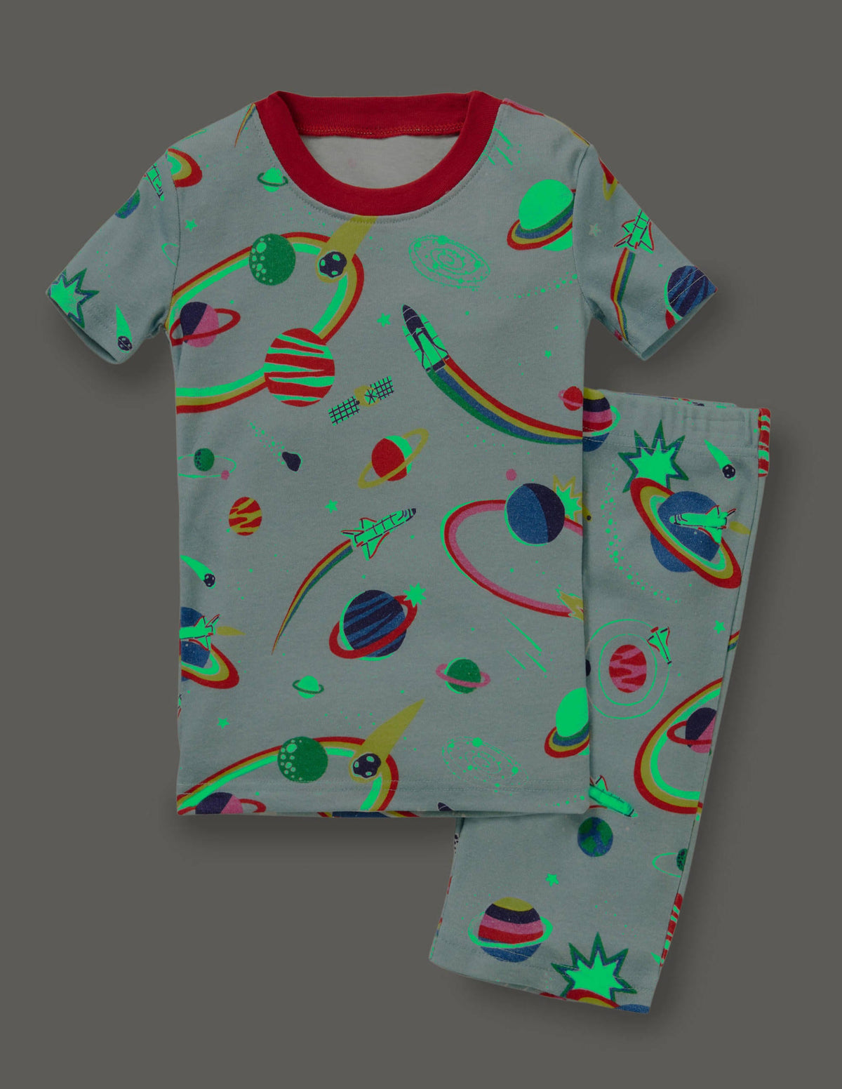 Snug Short John Glow Pyjamas-Mineral Blue Rainbow Space-4