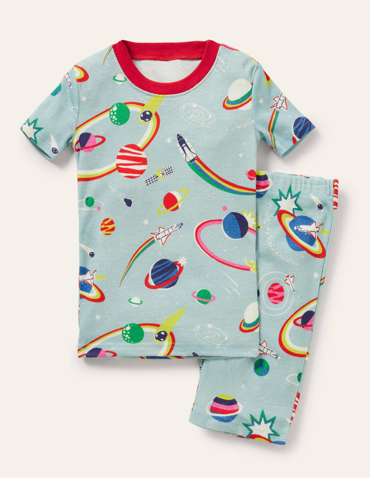 Snug Short John Glow Pyjamas-Mineral Blue Rainbow Space-1