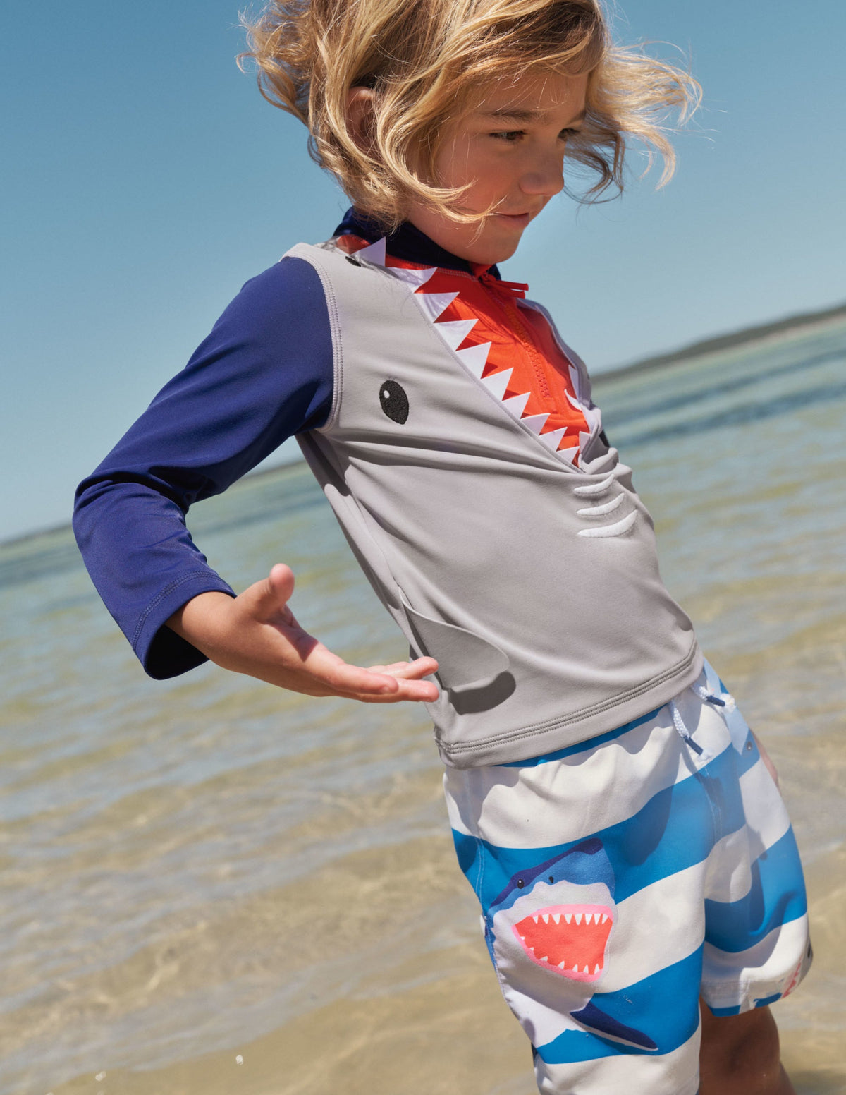 Navy Shark Half-zip Rash Vest-Stone Grey Shark - Image 4