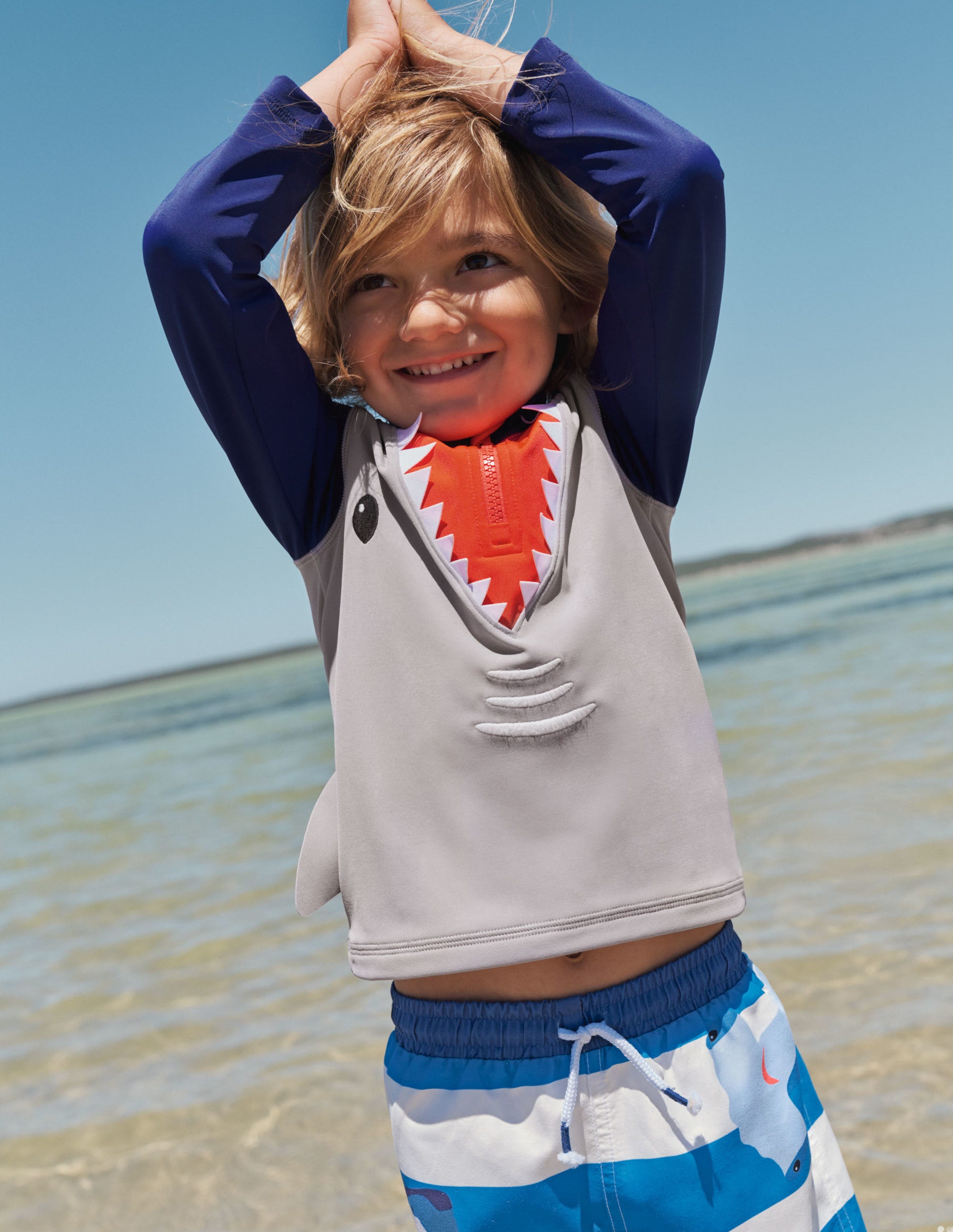 Navy Shark Half-zip Rash Vest-Stone Grey Shark - Image 5