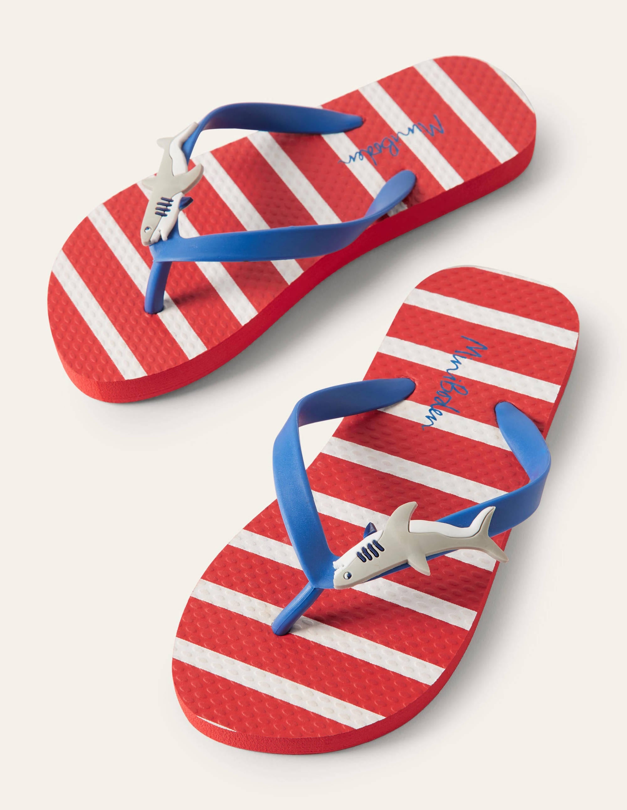 Red Shark Flip Flops-Red/Ivory Sharks - Image 1