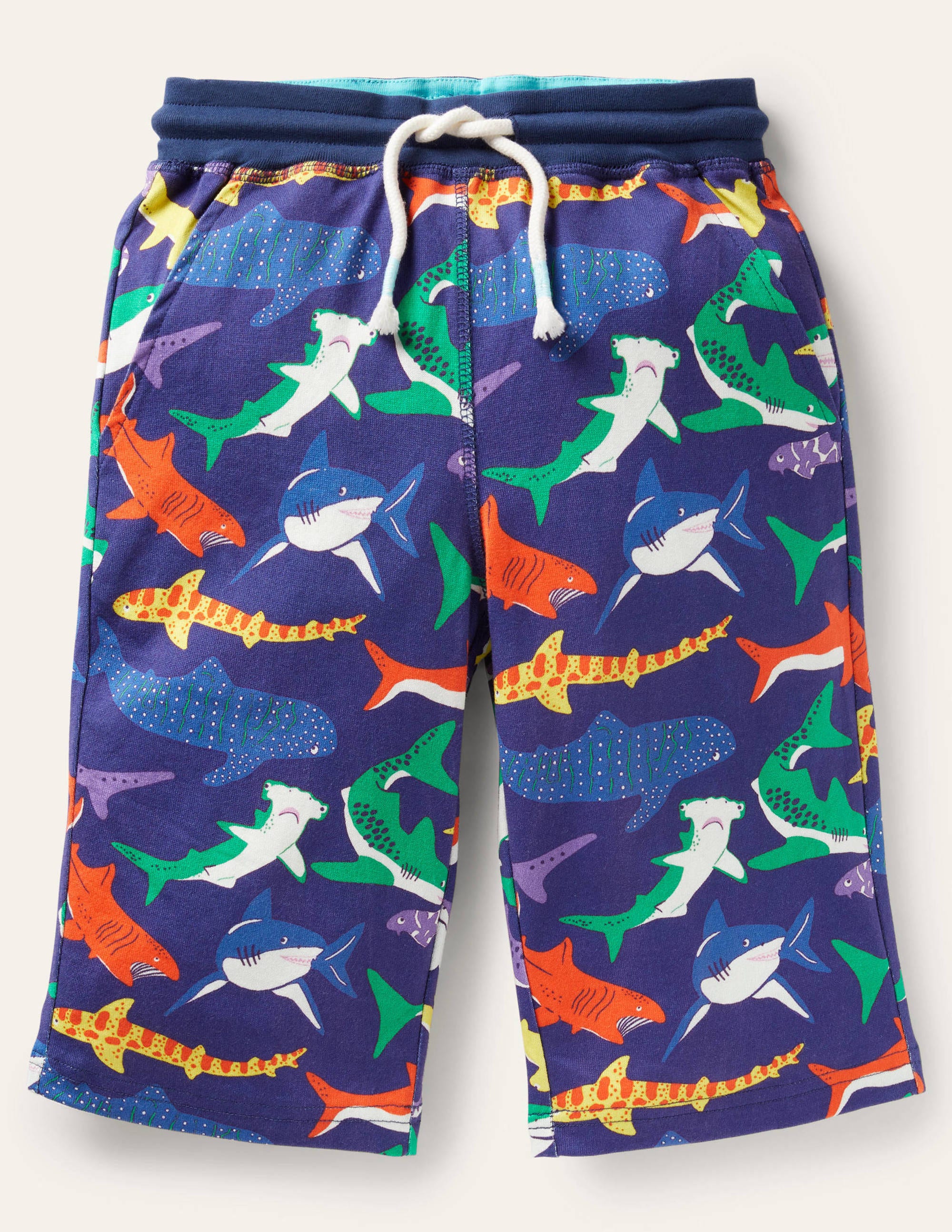 Navy Shark Jersey Drawstring Shorts-Starboard Blue Multi Sharks - Image 1
