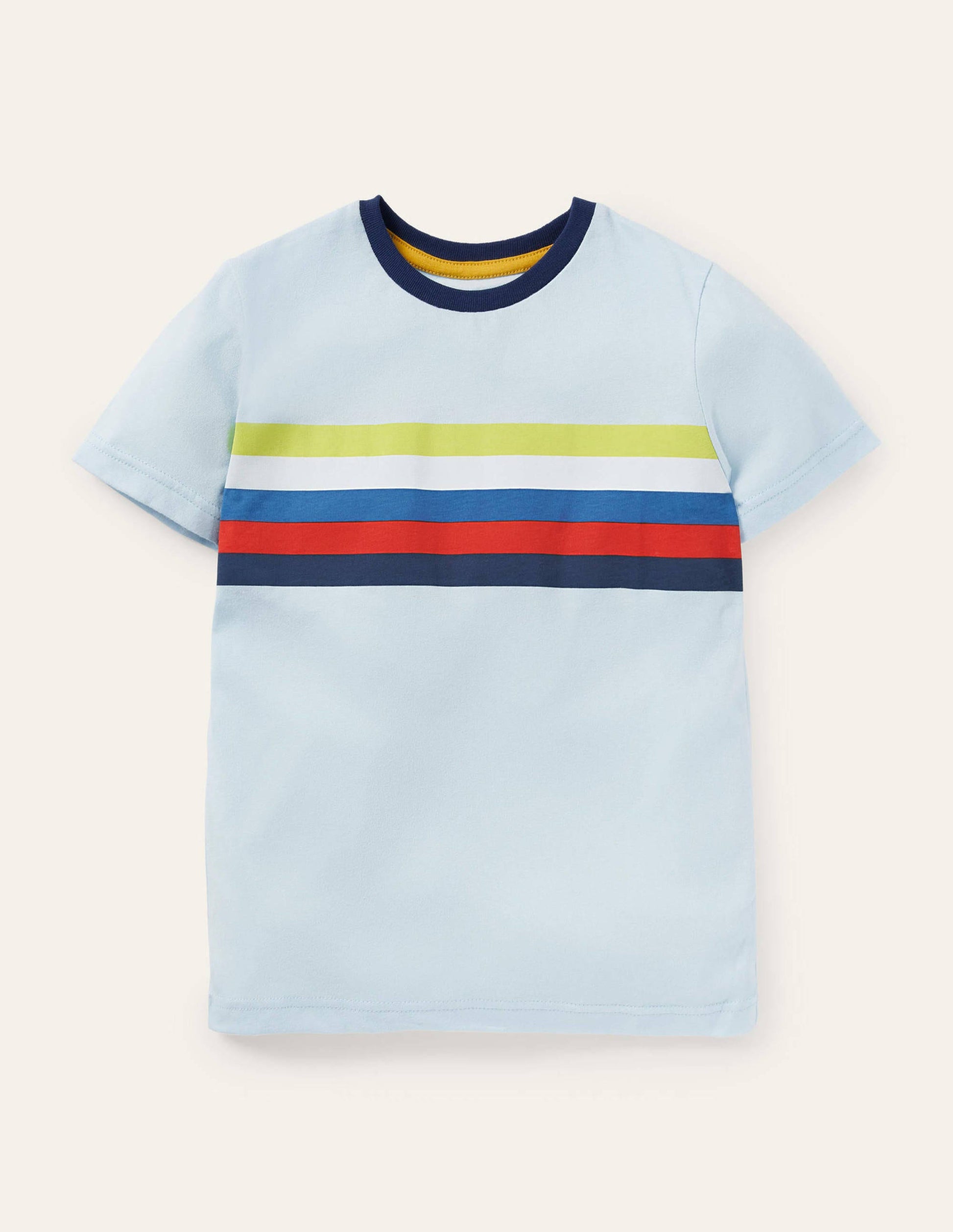 Slub Washed T-shirt-Frost/Rainbow Chest Stripe-1
