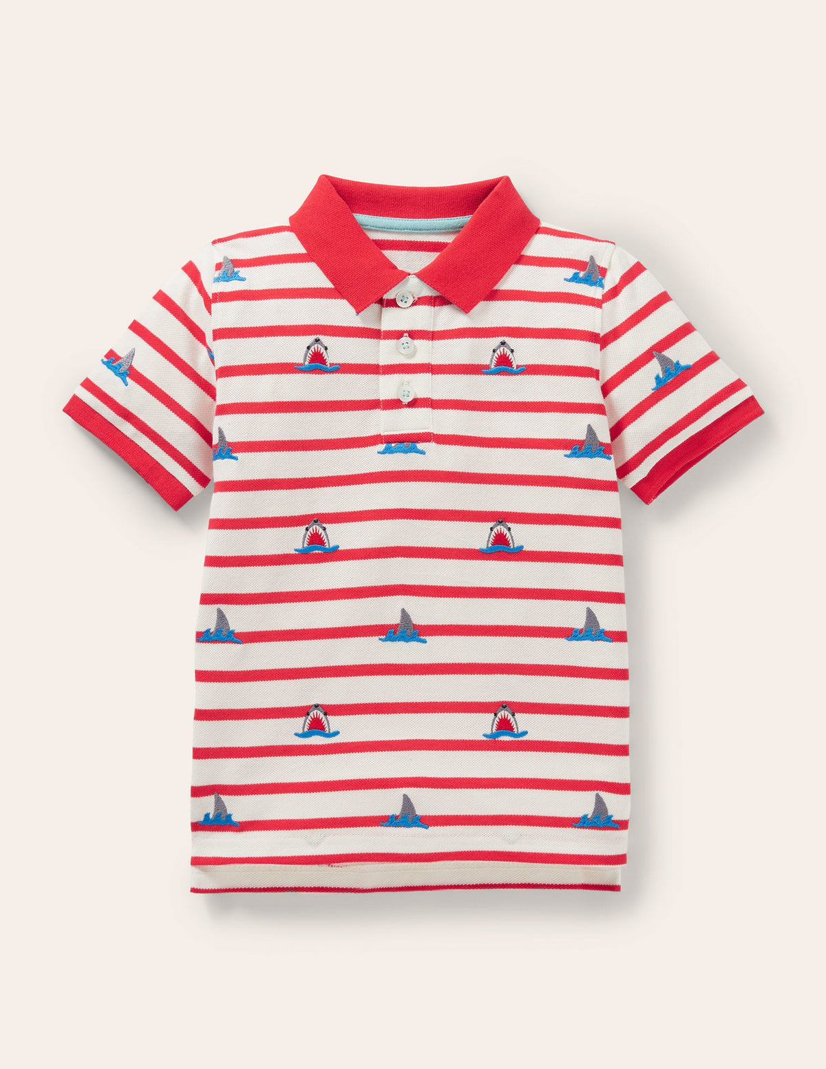 Red Shark Embroidered Polo Shirt-Strawberry Red/Ivory Sharks-1