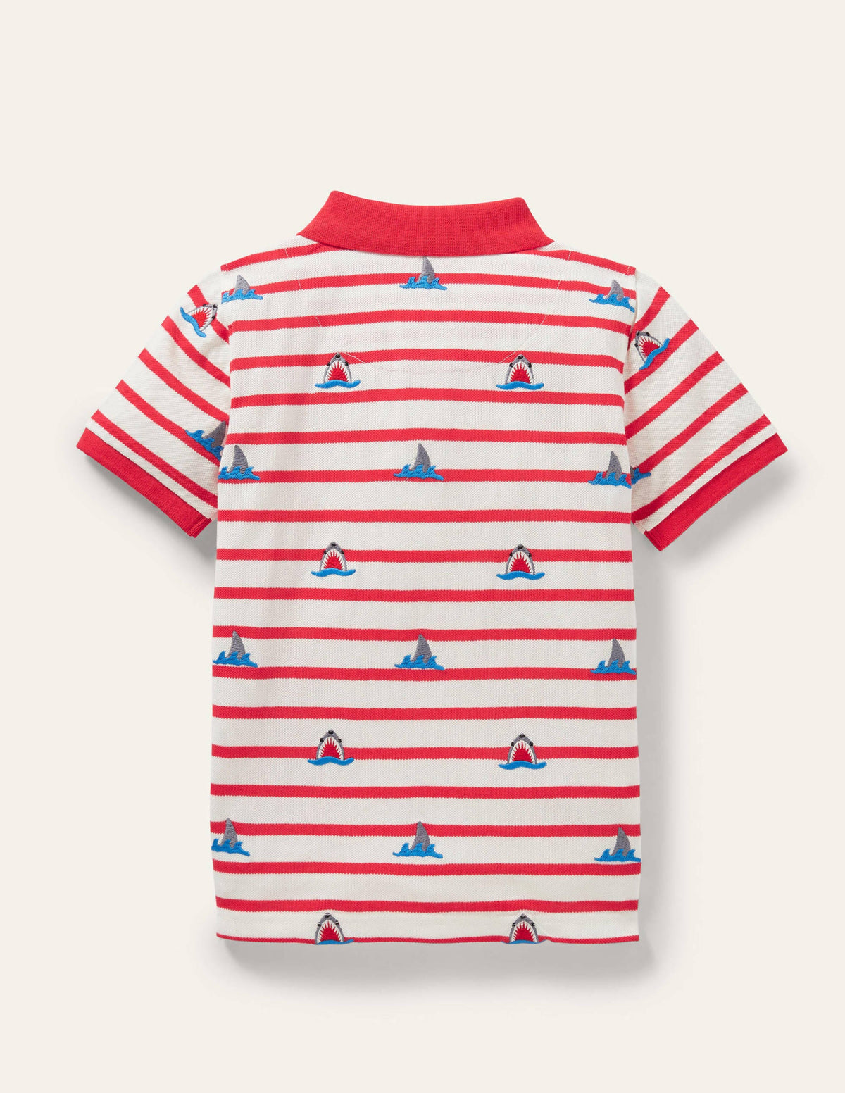 Red Shark Embroidered Polo Shirt-Strawberry Red/Ivory Sharks - Image 2