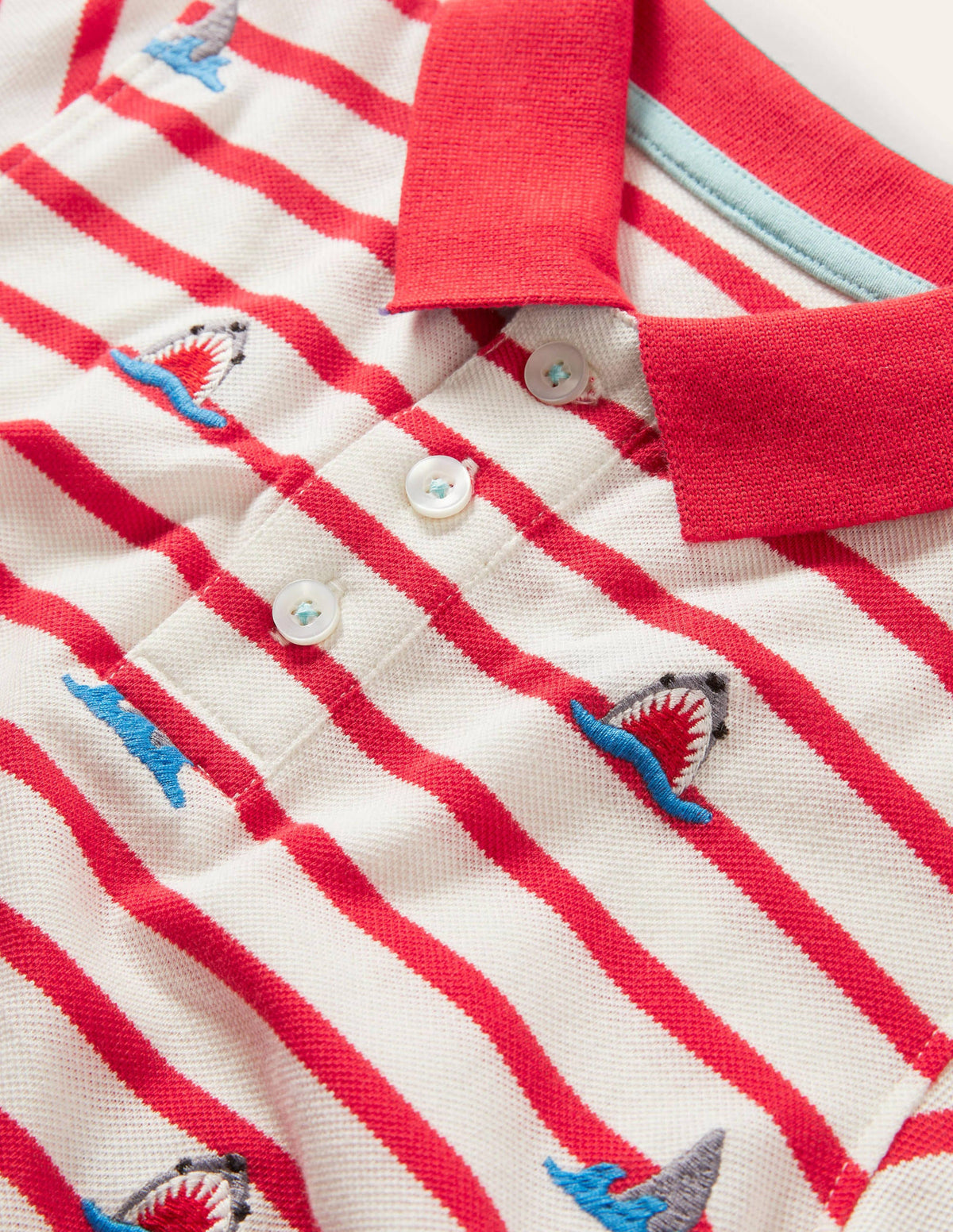 Red Shark Embroidered Polo Shirt-Strawberry Red/Ivory Sharks-3