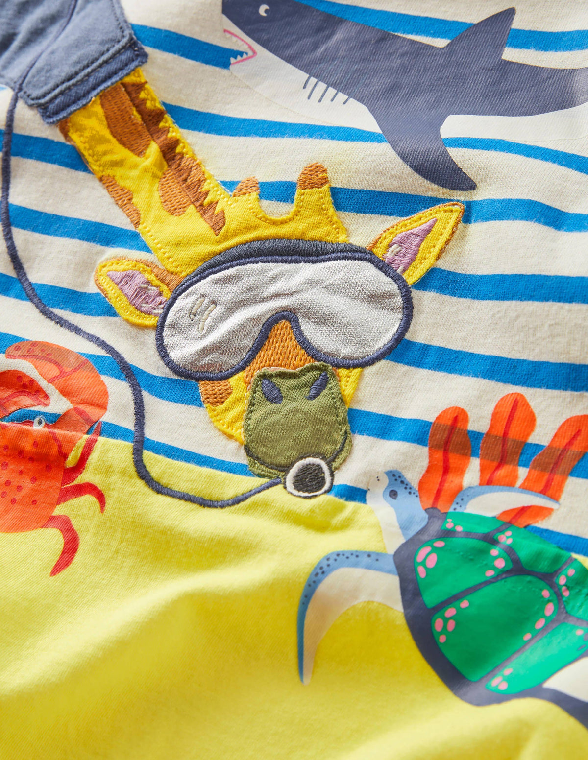 Stripy Animal Appliqué T-shirt-Ivory/Moroccan Blue Giraffe - Image 3