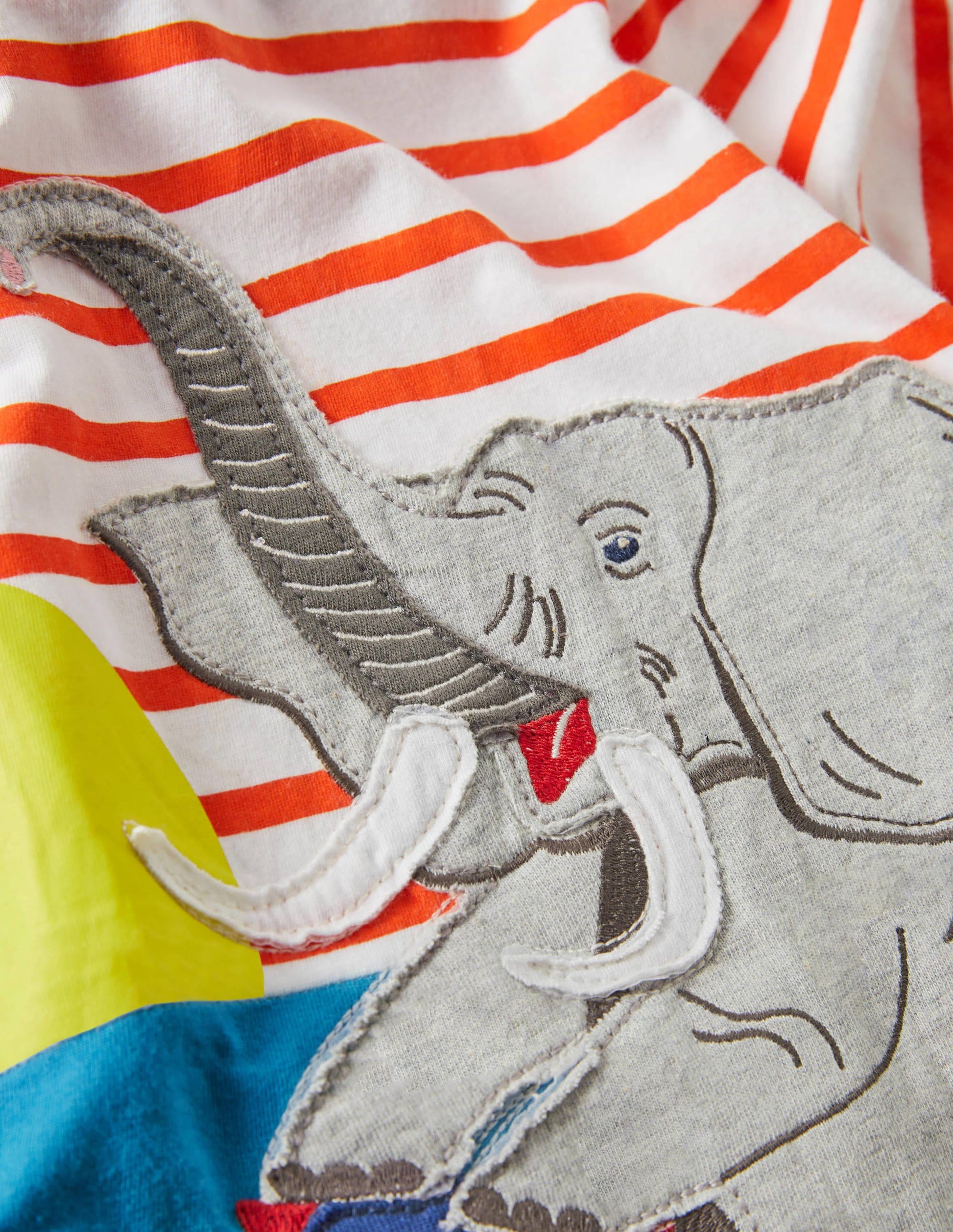 Stripy Animal Appliqué T-shirt-Ivory/Mandarin Orange Elephant-3