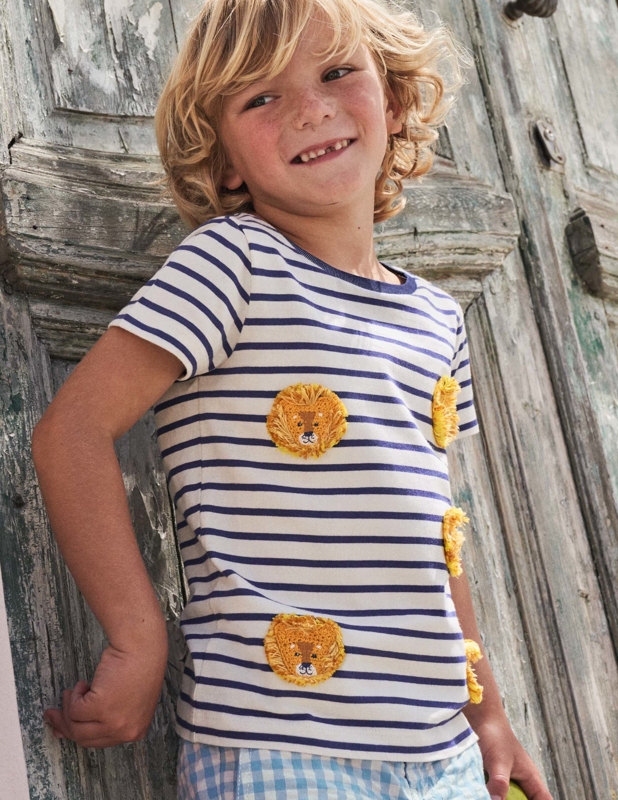 Crochet T-shirt-Starboard Blue/Ivory Lions - Image 4
