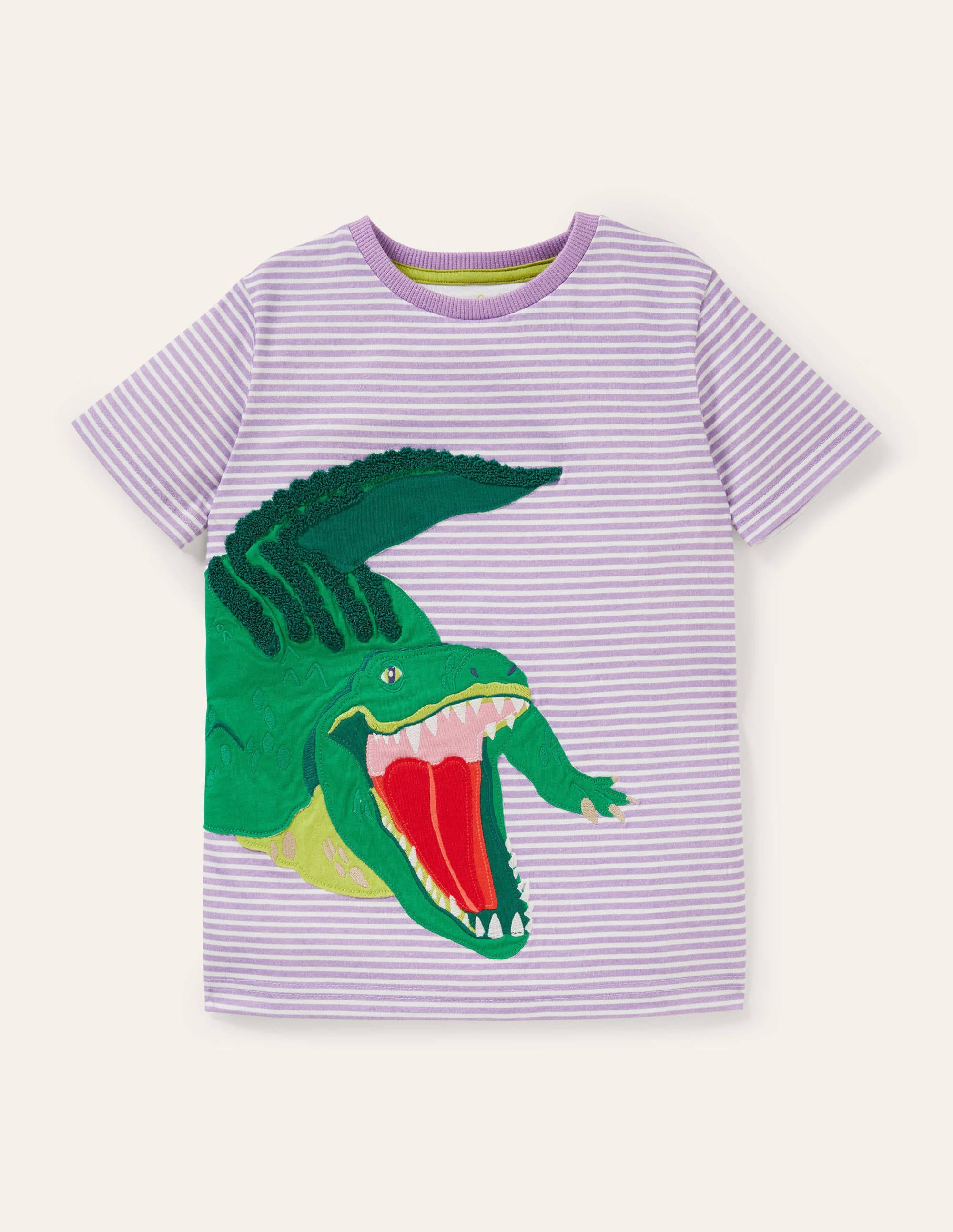 Stripy Animal Appliqué T-shirt-Cool Violet Purple Crocodile - Image 1