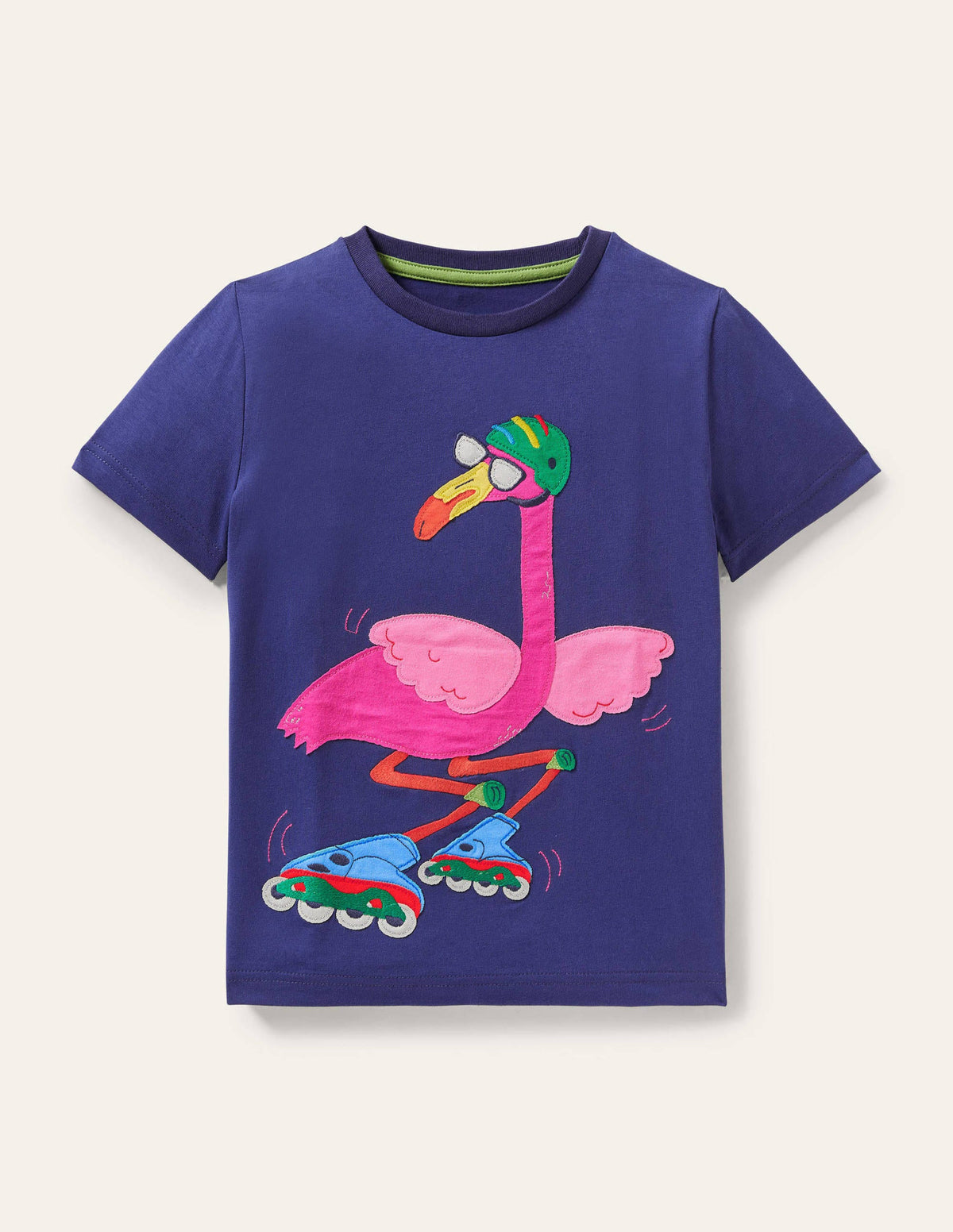 Funny Animals Appliqué T-shirt-Starboard Blue Flamingo - Image 1