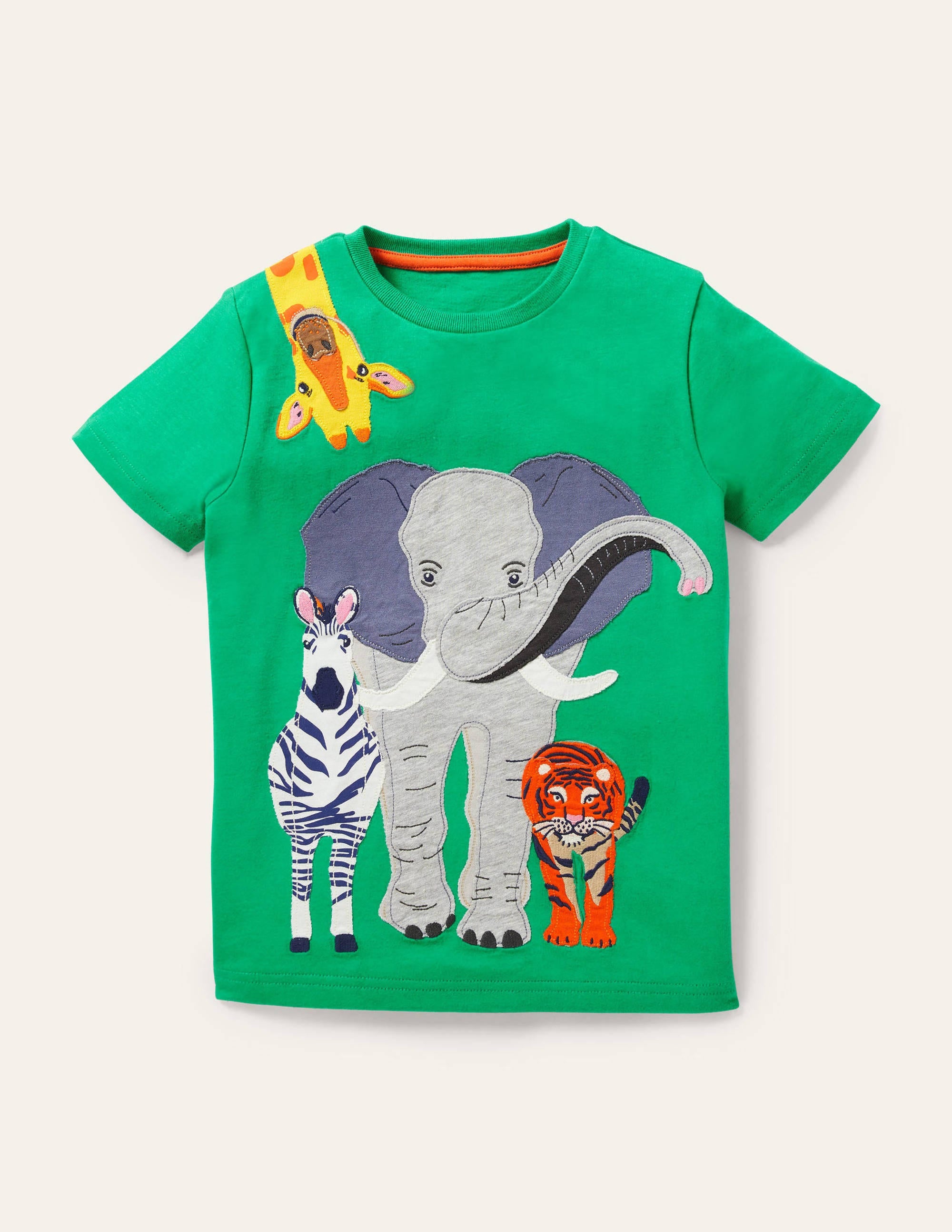 Front & Back Appliqué T-shirt-Green Pepper Safari Animals - Image 1