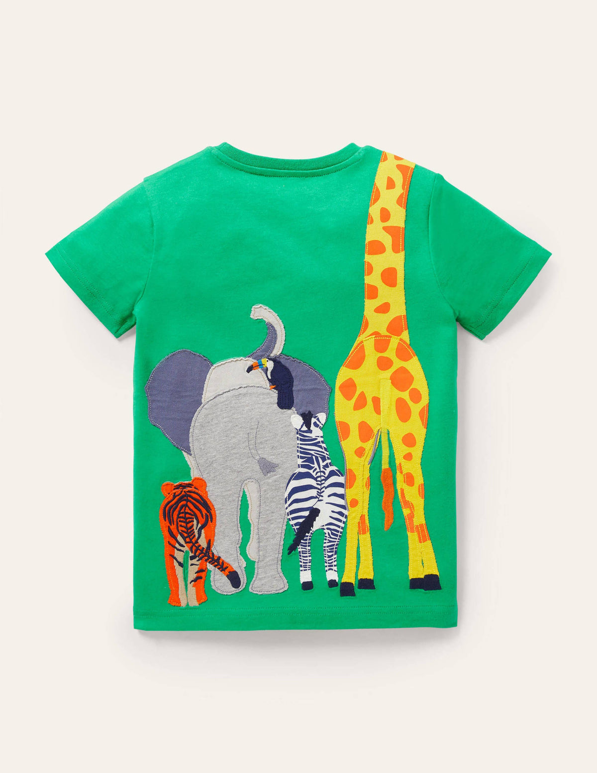 Front & Back Appliqué T-shirt-Green Pepper Safari Animals-2
