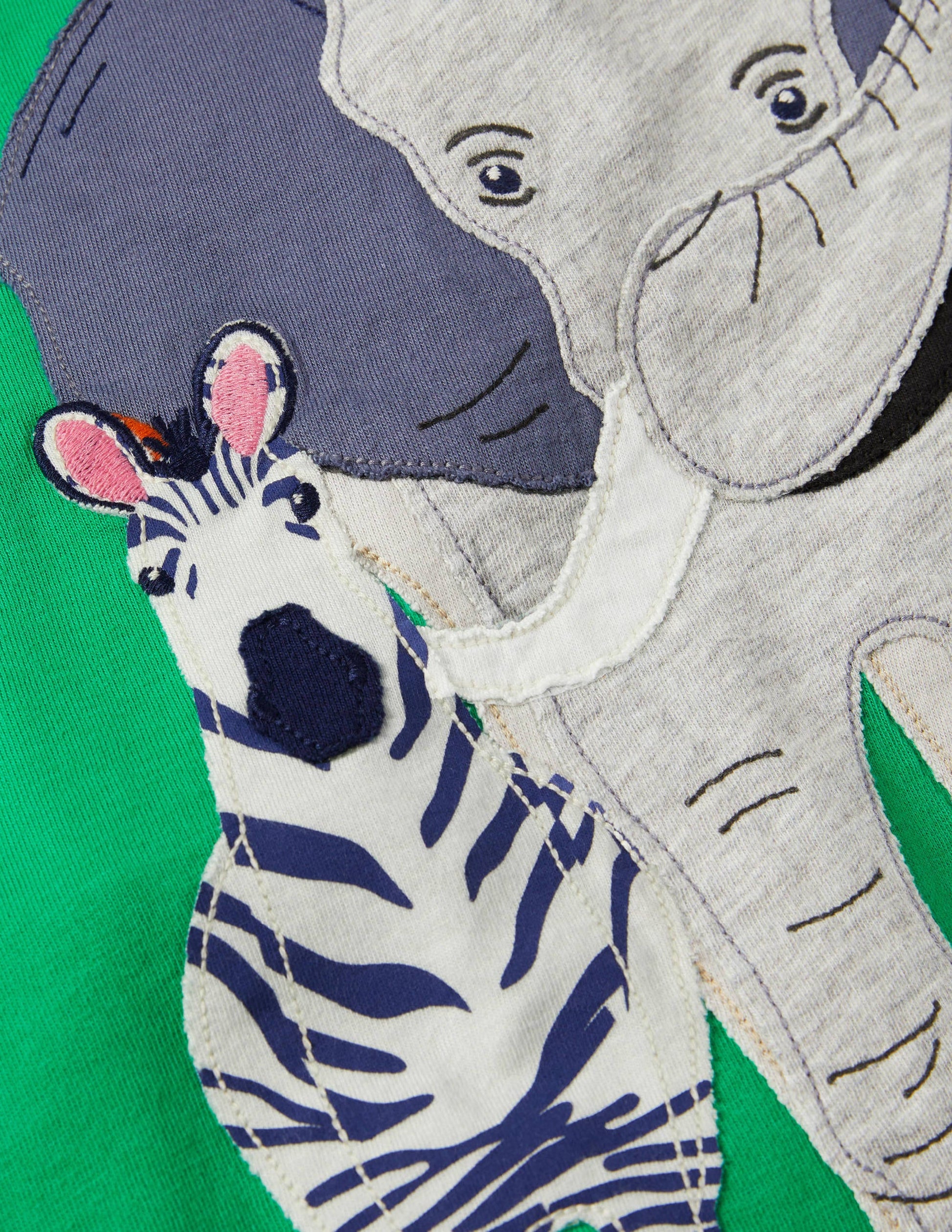 Front & Back Appliqué T-shirt-Green Pepper Safari Animals-3