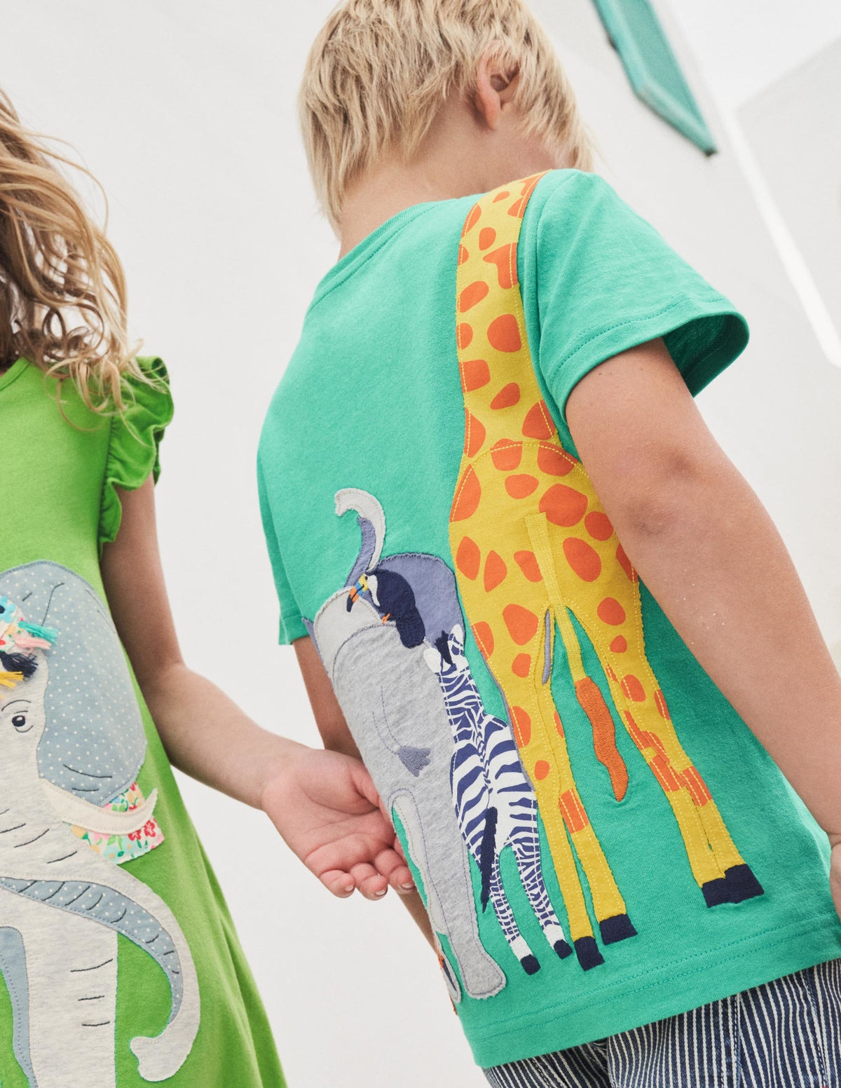 Front & Back Appliqué T-shirt-Green Pepper Safari Animals-4