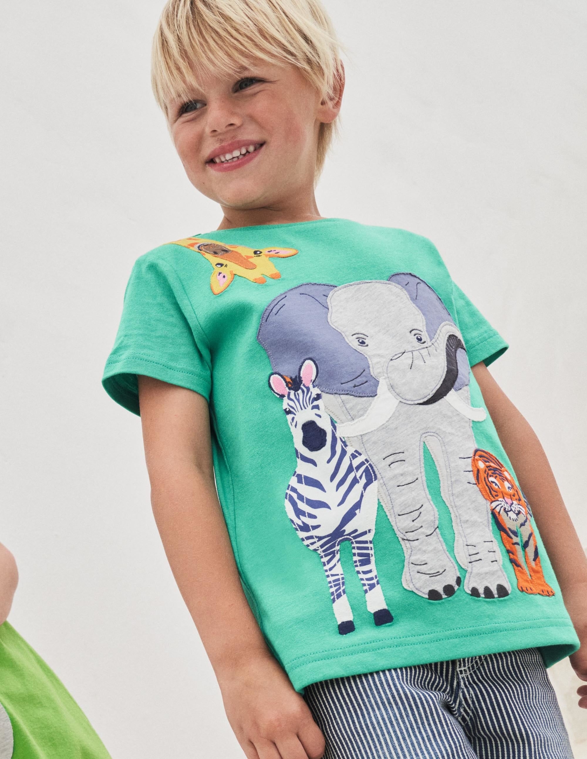 Front & Back Appliqué T-shirt-Green Pepper Safari Animals - Image 5