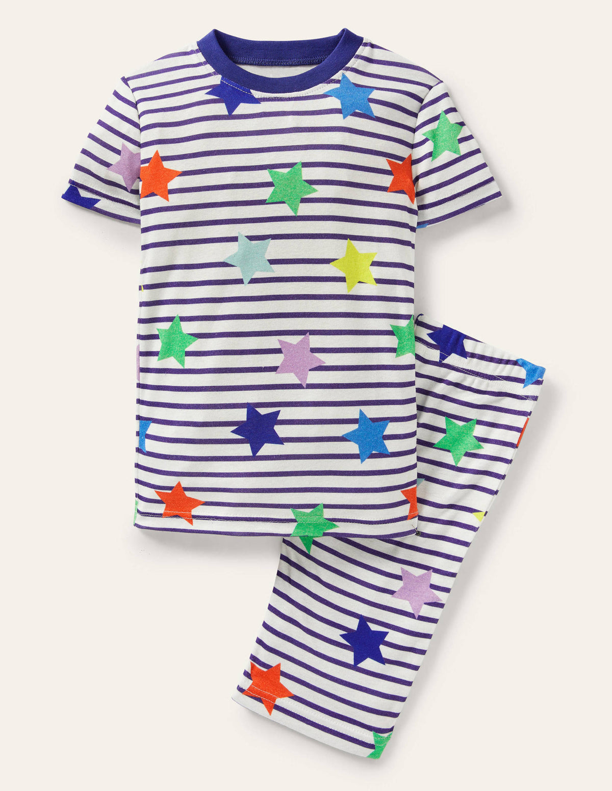 Snug Short John Pajamas-Multi Star Stripe-1